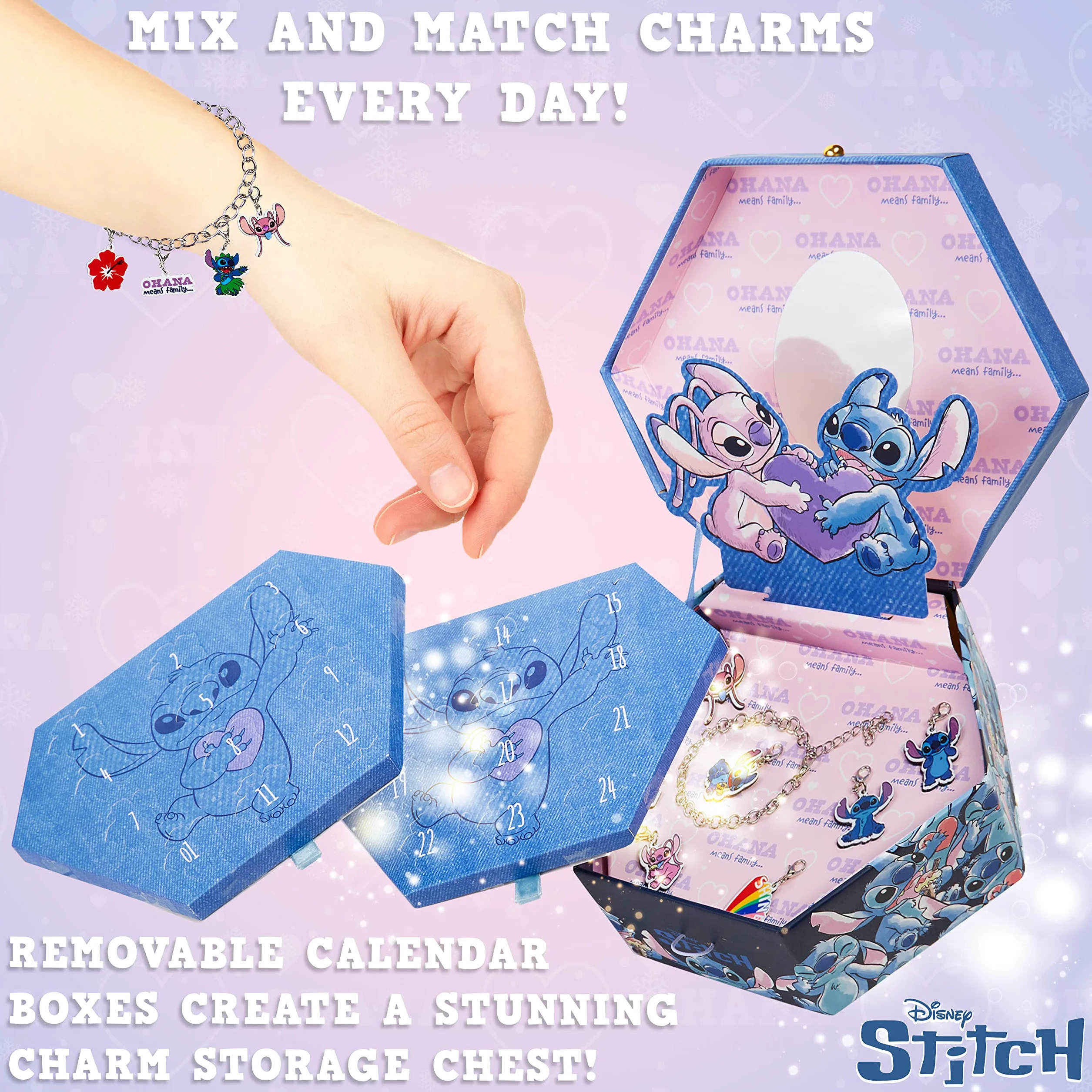 Disney Stitch Calendario Adviento 2025 Niña Adolescente DIY Calendário Cuenta Atrás para Navidad con Bolsillos Vacío o Pulsera Dijes Regalo Niñas (Stitch Joyería)