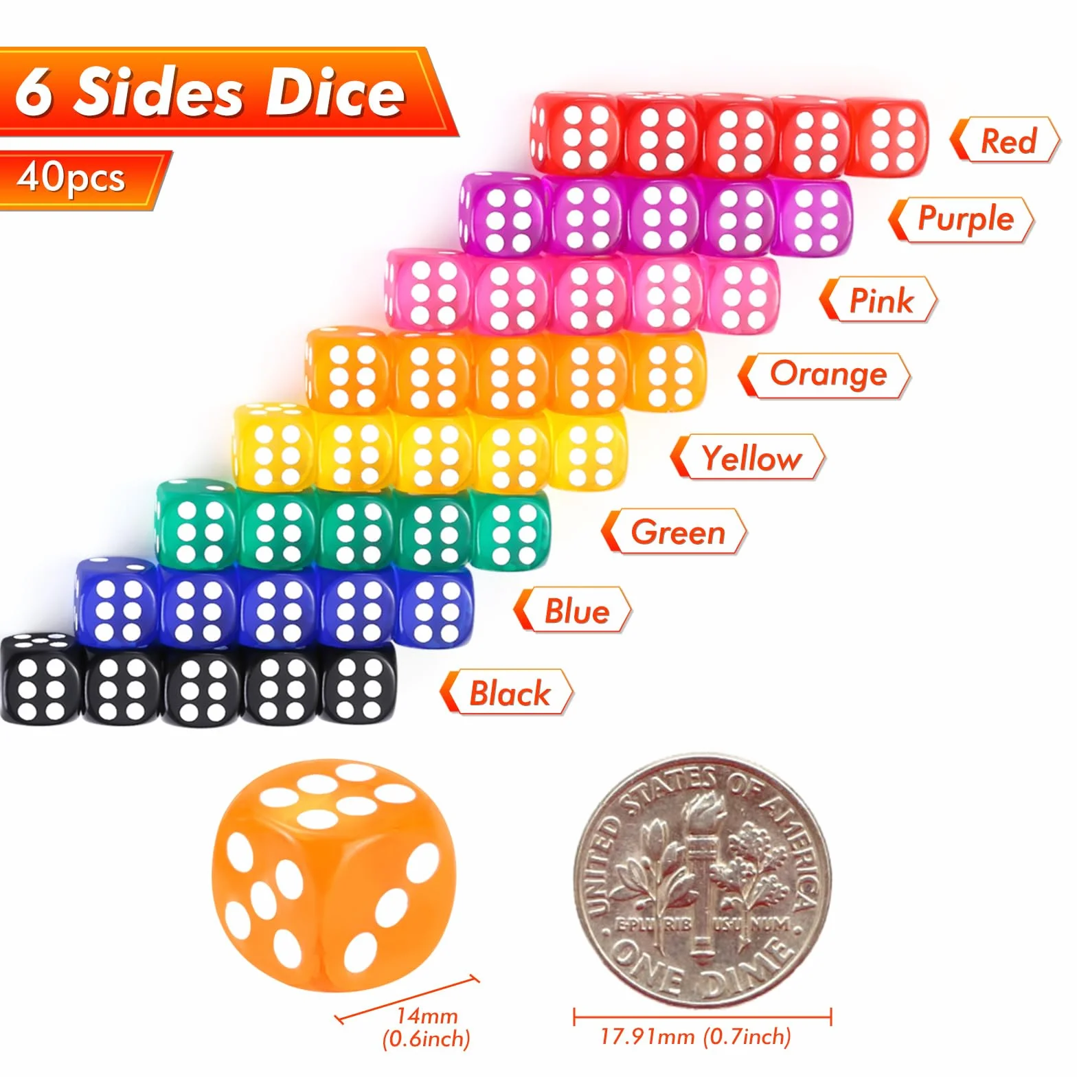 GWHOLE Dados Poliedricos 40 Piesza D6 Dados de Juegos Dados Juegos de Cartas de Mesa 8 Colores Cada Color 5 Cantidades
