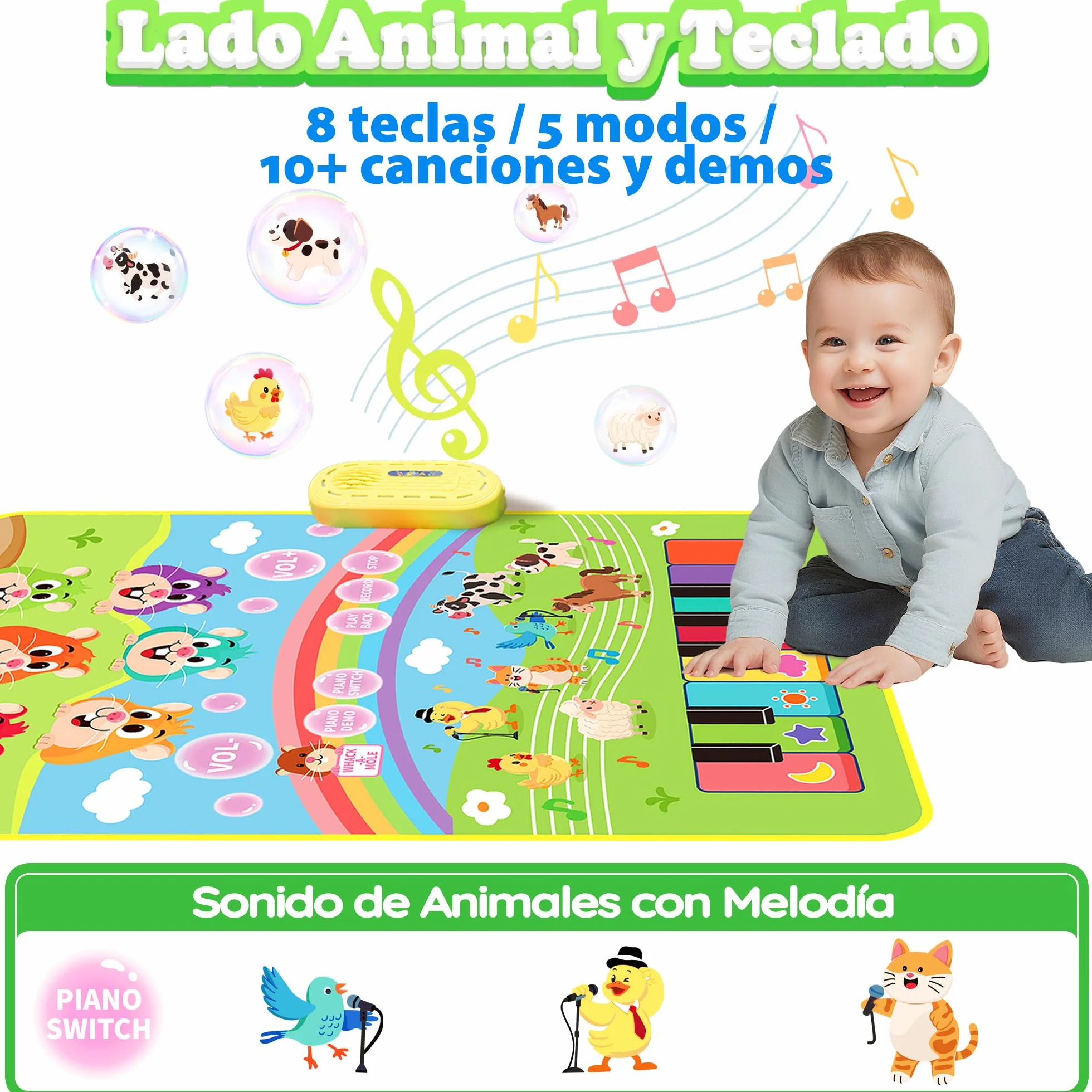 MOMUSE Alfombra Musical Golpea-al-Topo, Regalo Bebé 1 2 3 Años, 3 en 1 Piano Bebé Juguetes Sensoriales de Aprendizaje Educativo Temprano Montessori, Regalos de Cumpleaños para Niños Niñas 3 4 5 Años
