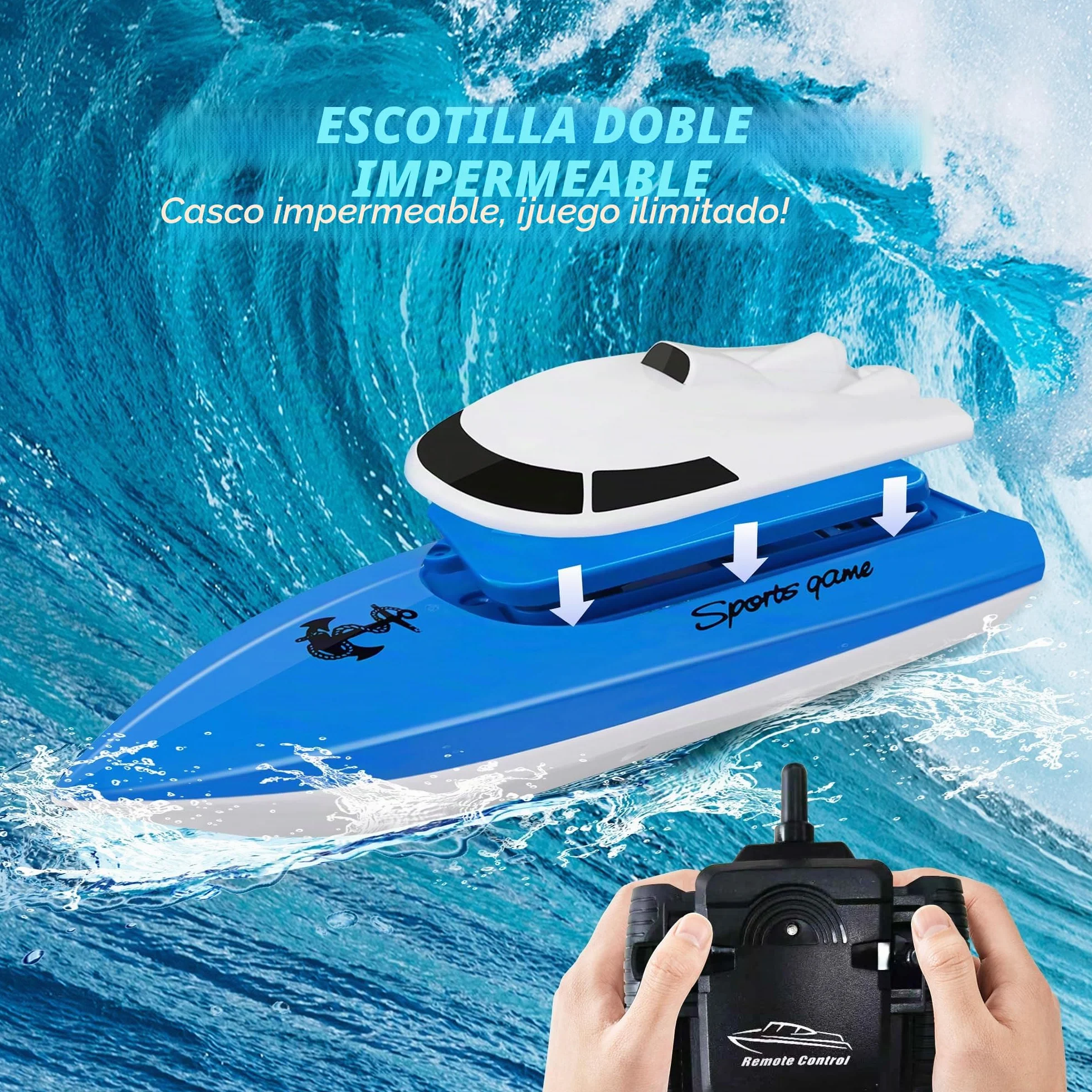 Barco Teledirigido para Niños,Más de 100 Minutos de Tiempo de Juego, 2,4 GHz de Alta Velocidad para Lago,Piscina o Estanque con Batería de 1800 mAh,Juguete Acuático de Regalo para Niños y Niñas(Azul)