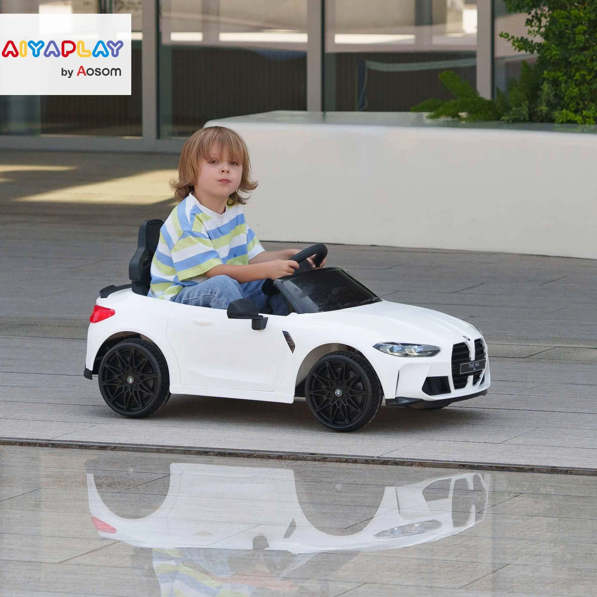 AIYAPLAY BMW M4 Coche Eléctrico para Niños 12V con Mando a Distancia 2,4G Ruedas Suspensión Faros LED