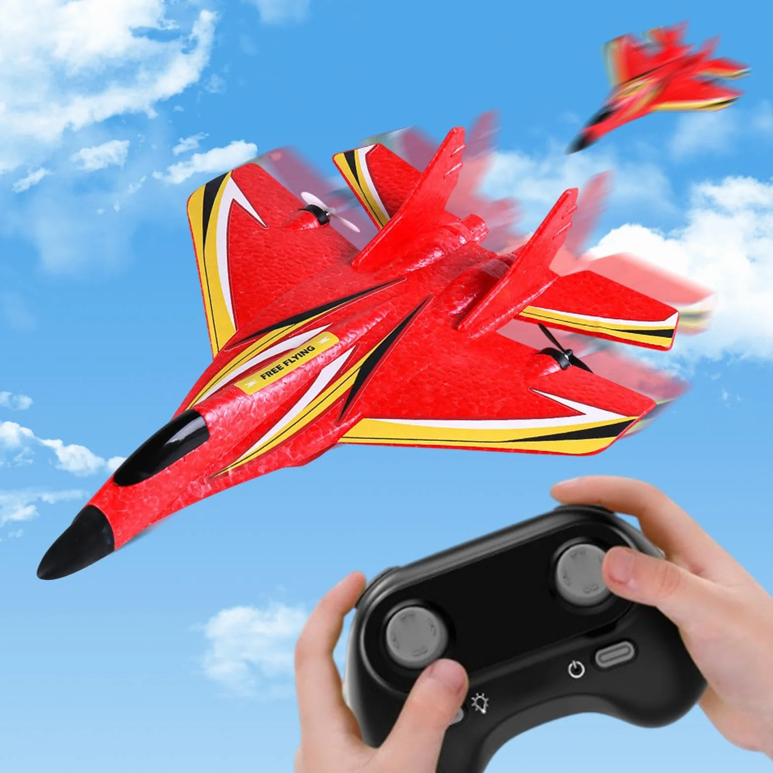 Genérico Avión RC - Kit de avión de Control Remoto con luz LED | Impermeable de 2,4 GHz, Caza acrobático de Doble Motor | Educativo al Aire Libre para niños y Adultos