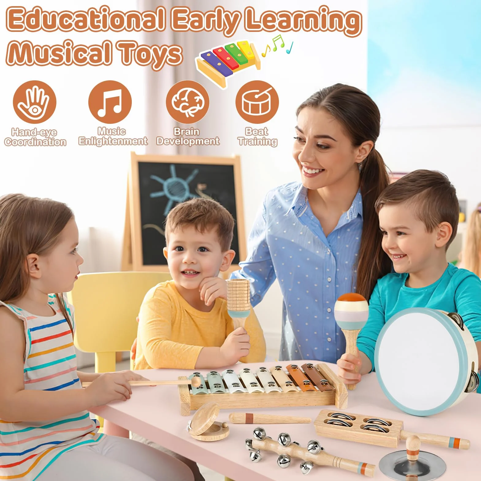 Instrumentos Musicales para Niños Pequeños - Juguetes Musicales de Madera Montessori para Niños de 18M+ a 3 Años, Juguetes de Instrumentos para Niños De Navidad Y Cumpleaños para Niños de18M-3-5