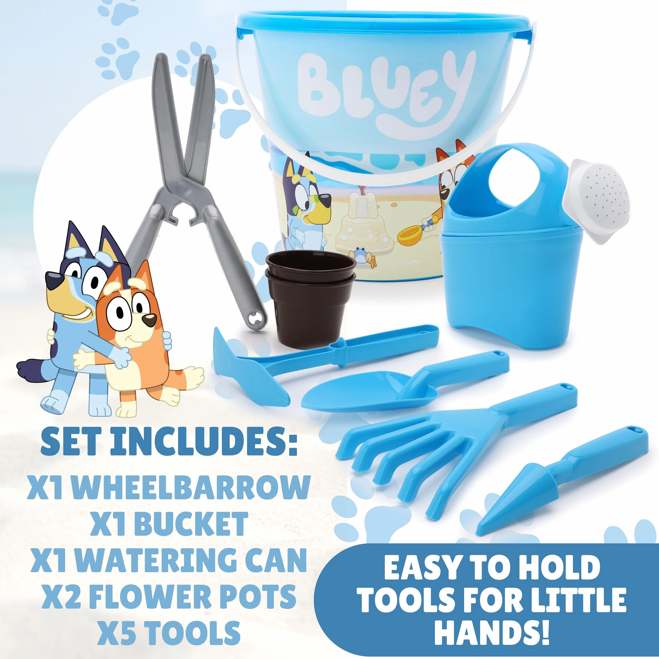 Toyland® Juego de jardinería Bluey de 10 Piezas para niños - Carretilla, regadera, macetas, Herramientas y más - Juego de Juguetes para jardín al Aire Libre - Edad 2+