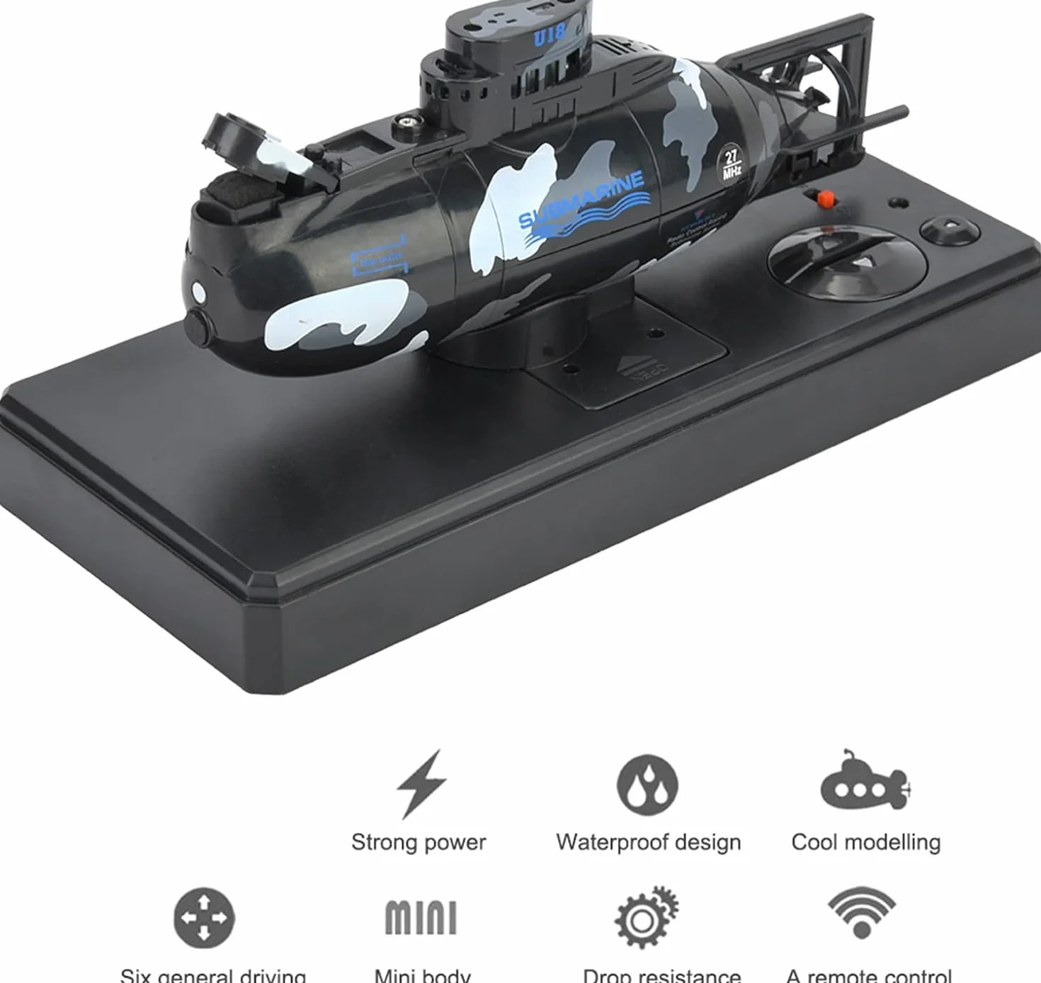 Submarino Control Remoto, Juguete Militar Mini Simulación para Niños Mayores de 8 Anos - Submarino RC 6 Canales, Ideal para Educación Stem, Regalos y Juegos al Aire (Negro)