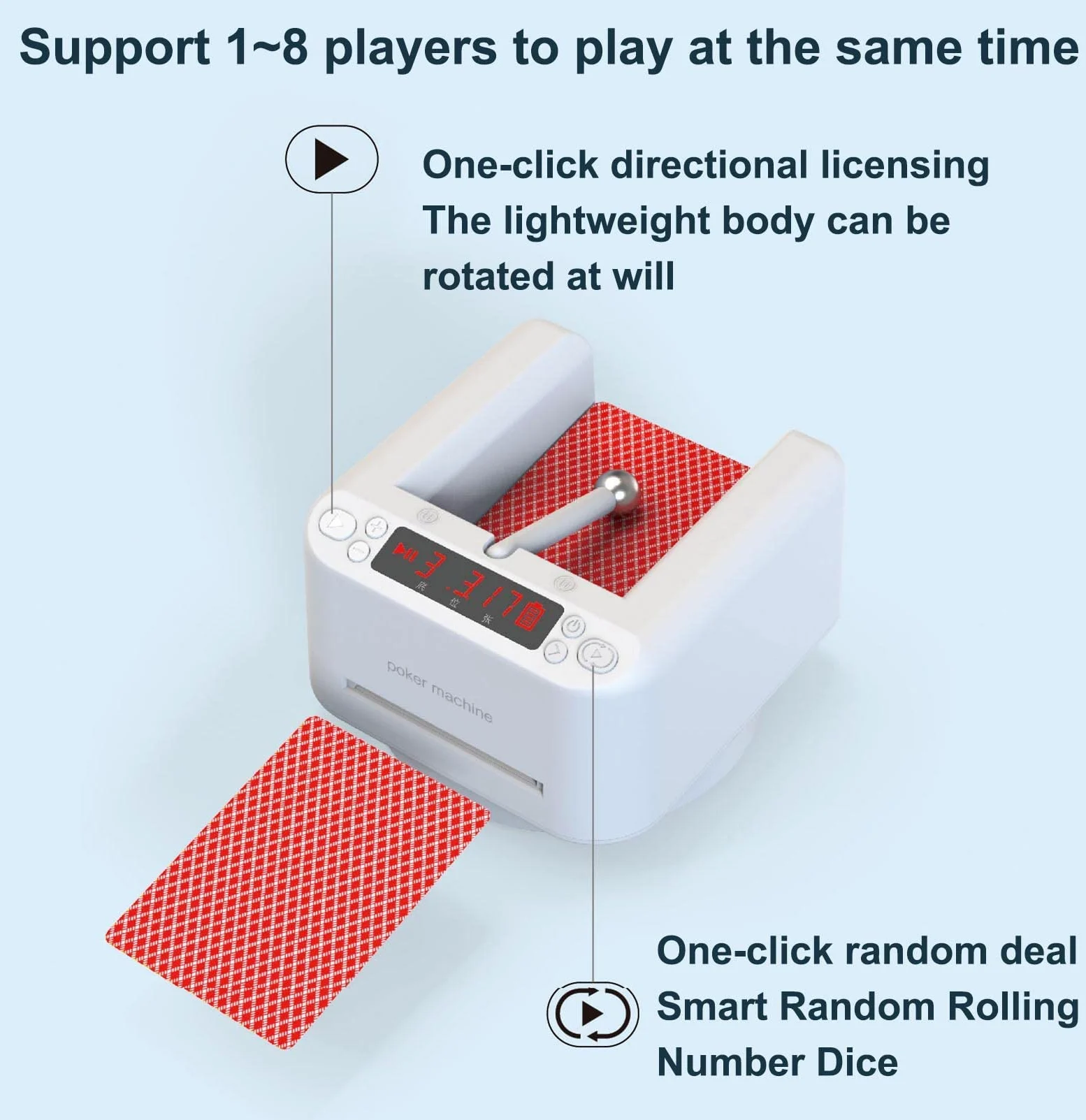Repartidor automático de cartas de póquer, máquina de póquer robot con distribuidor de cartas totalmente automático con rotación de 360 ​​° con pantalla LED, barajador inteligente de cartas de póquer