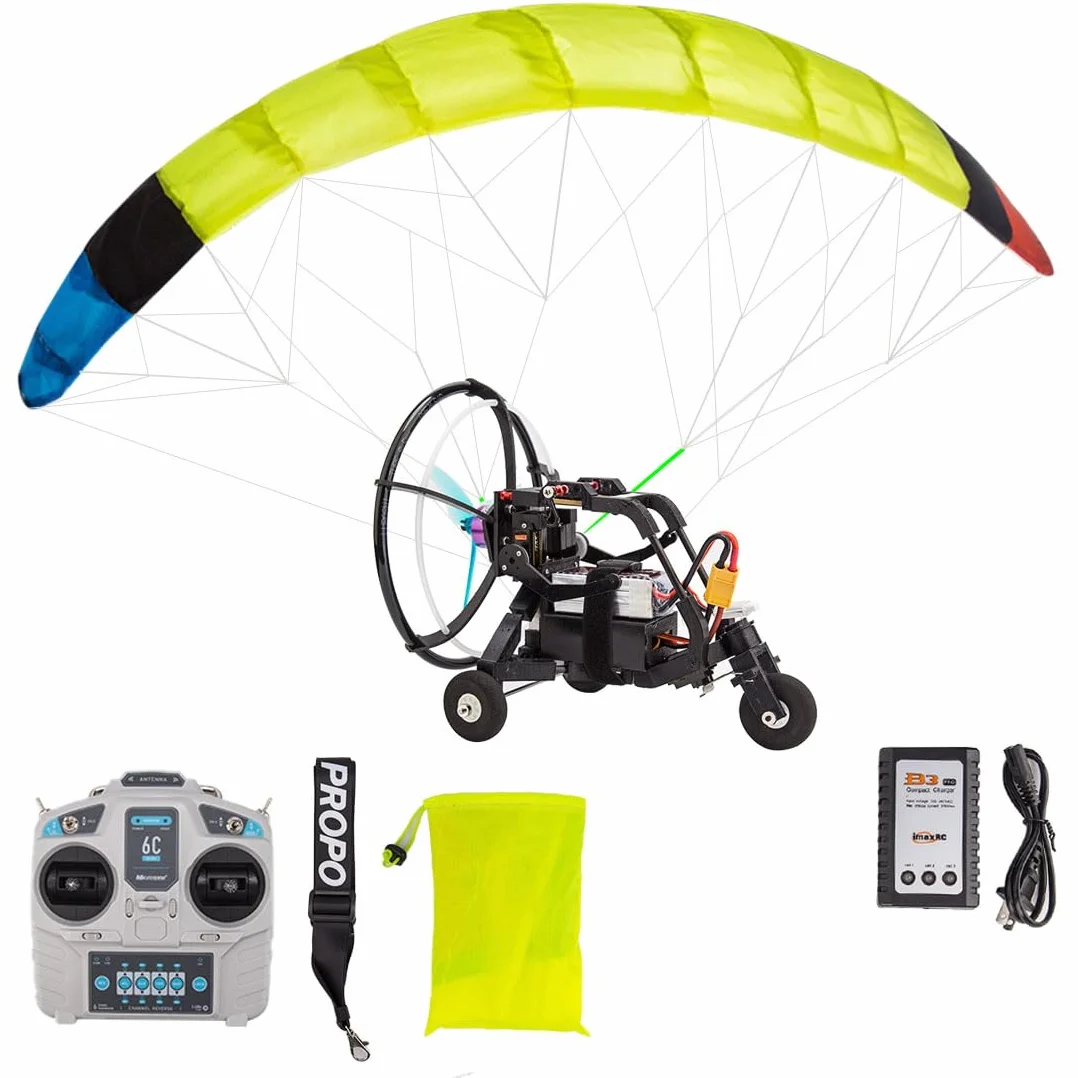 Mini parapente eléctrico de acrobacias a control remoto de 2.4 G, parapente de vuelo acrobático de alta altitud de 150 cm con carrito con ruedas y color de tela de paraguas aleatorio, regalo ideal