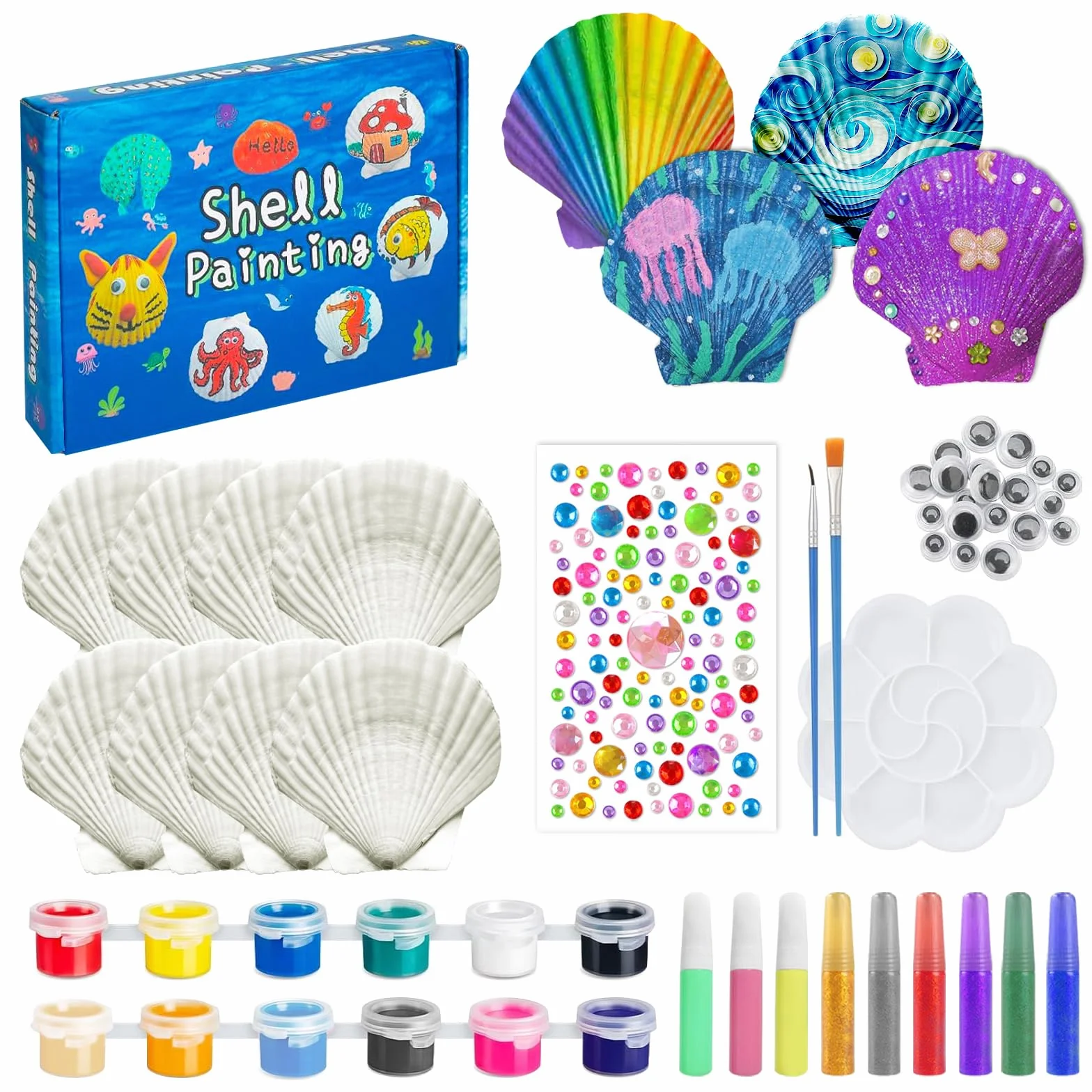 LUCKNIGHT Conchas que Brillan en la Oscuridad Pintar Manualidades para Niños, Kit Pintura de Conchas para Niños, Pintar Kit con conchas, Regalos para Niñas y niños de 5-10 Años