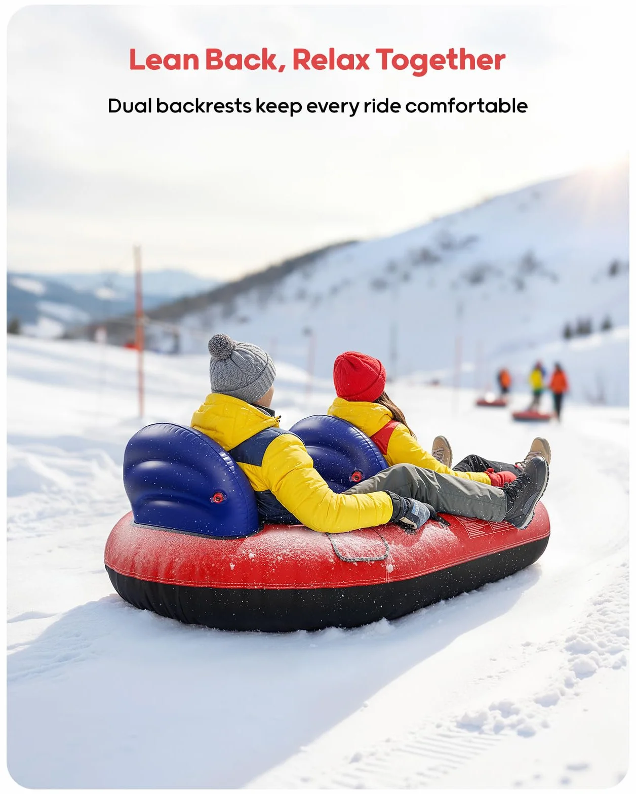 Tubo de nieve inflable para 2 personas con respaldos dobles y cuerda de remolque