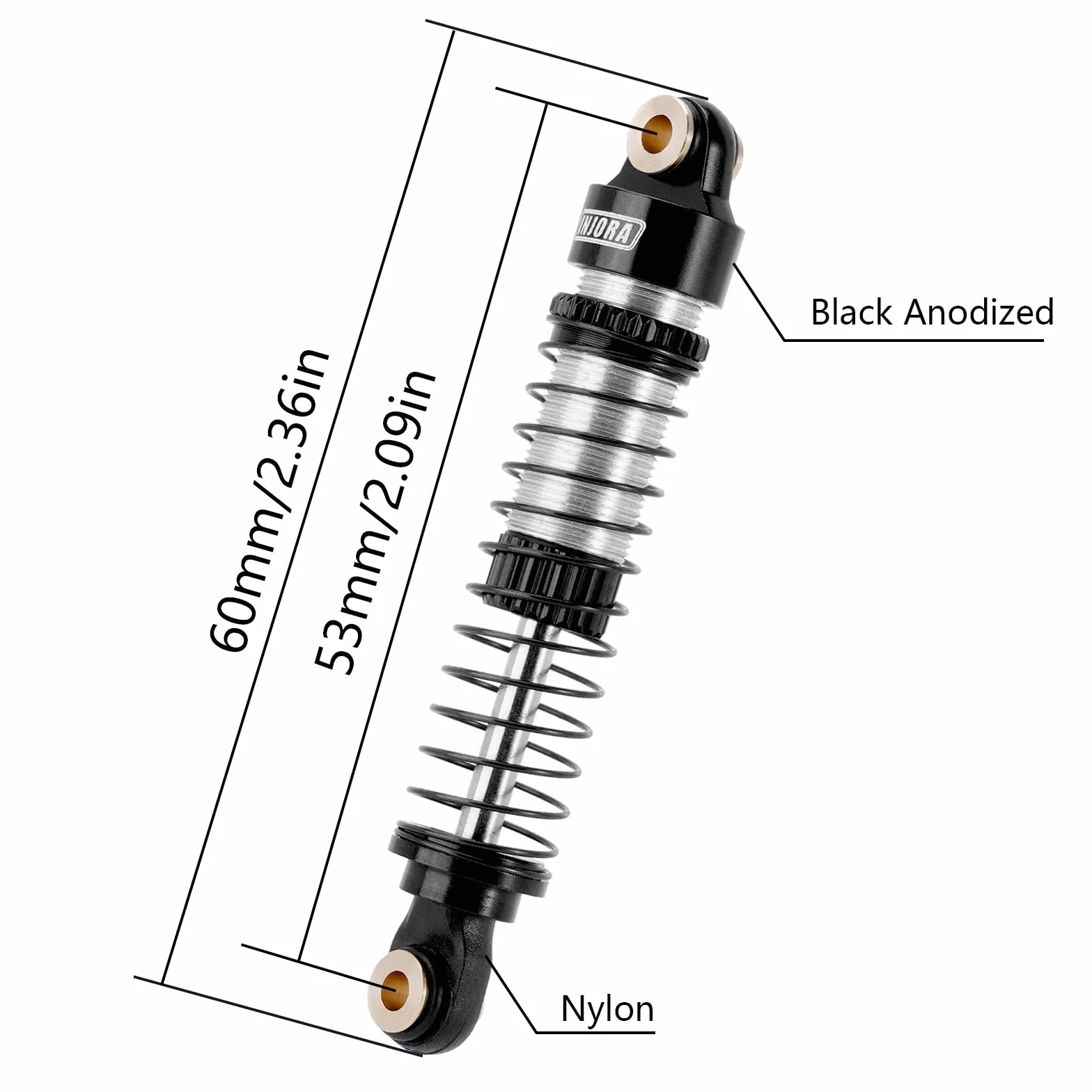 INJORA 53mm RC Choques- Aceite Amortiguador Roscado Absorbedor para TRX4M K10 High Trail Upgrade 1/18，Negro Plata