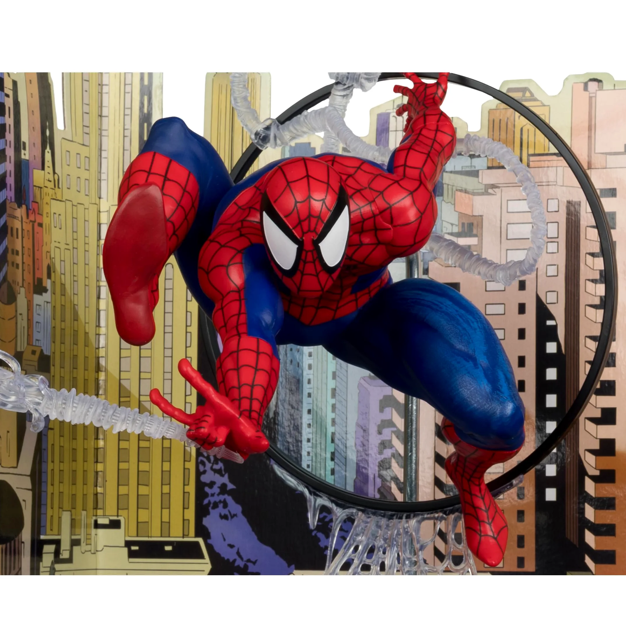 McFarlane Marvel Spider-Man Figura Posada a Escala 1:6 con Escena y cómic (basado en The Amazing Spider-Man #301) Juguetes | Escena de telón de fondo, cómic