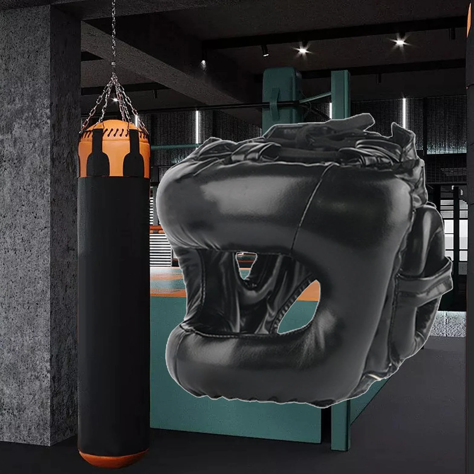 Casco de Boxeo para Adultos Ajustable Negro Kickboxing MMA