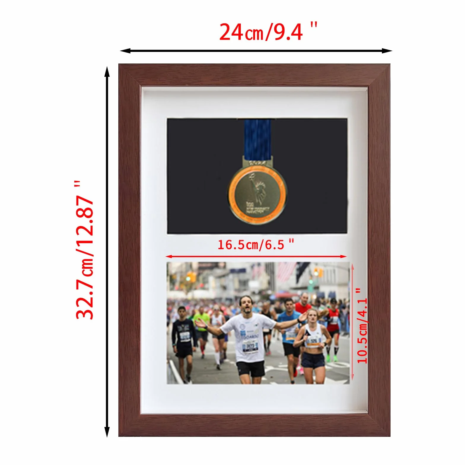Marco para exhibir medallas, medalla deportiva Caja 3D Marco de fotos, marco negro y color nogal profundo para marco profundo 3D para mostrar medallas de guerra/militar/deportivo (1 medalla + 1 foto)
