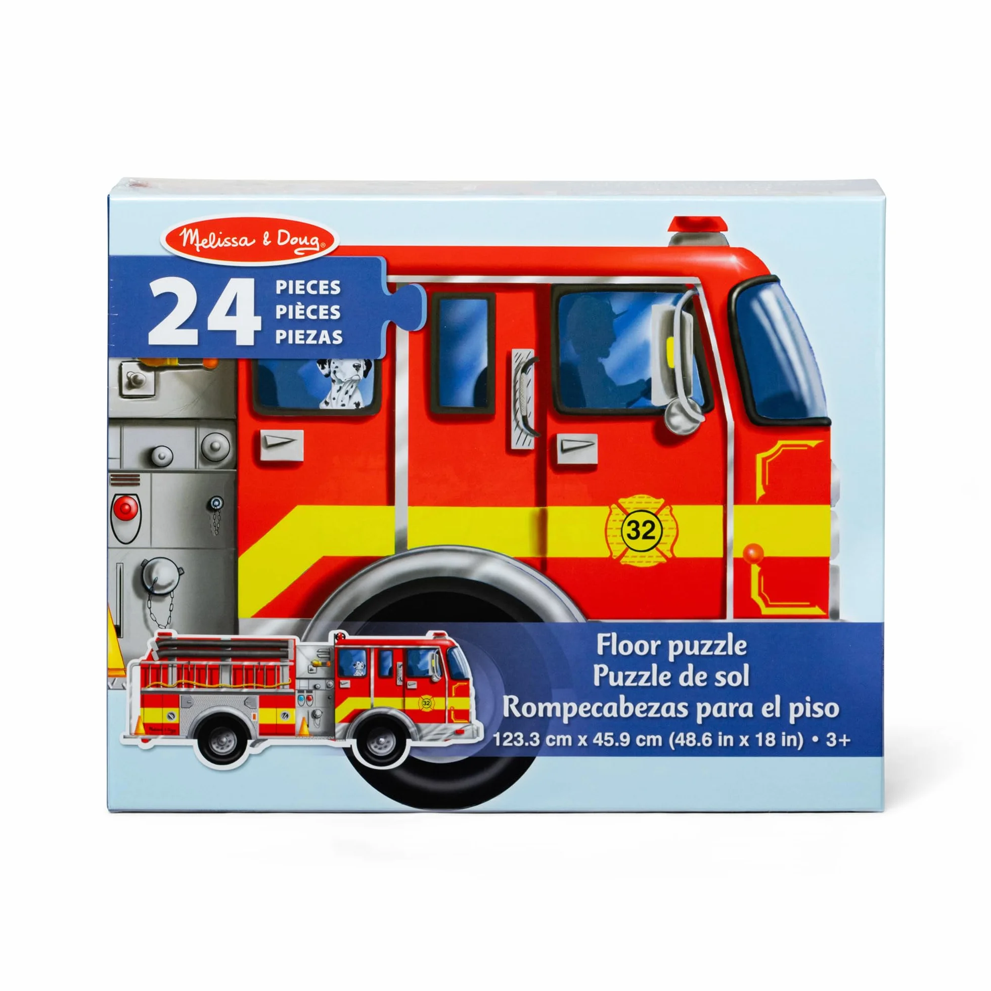Melissa & Doug - Puzzle de Suelo de Camión de Bomberos Gigante (Superficie fácil de Limpiar, fomenta la coordinación visomotriz, 24 Piezas, 121,92 cm de Largo x 45,72 cm de Ancho)