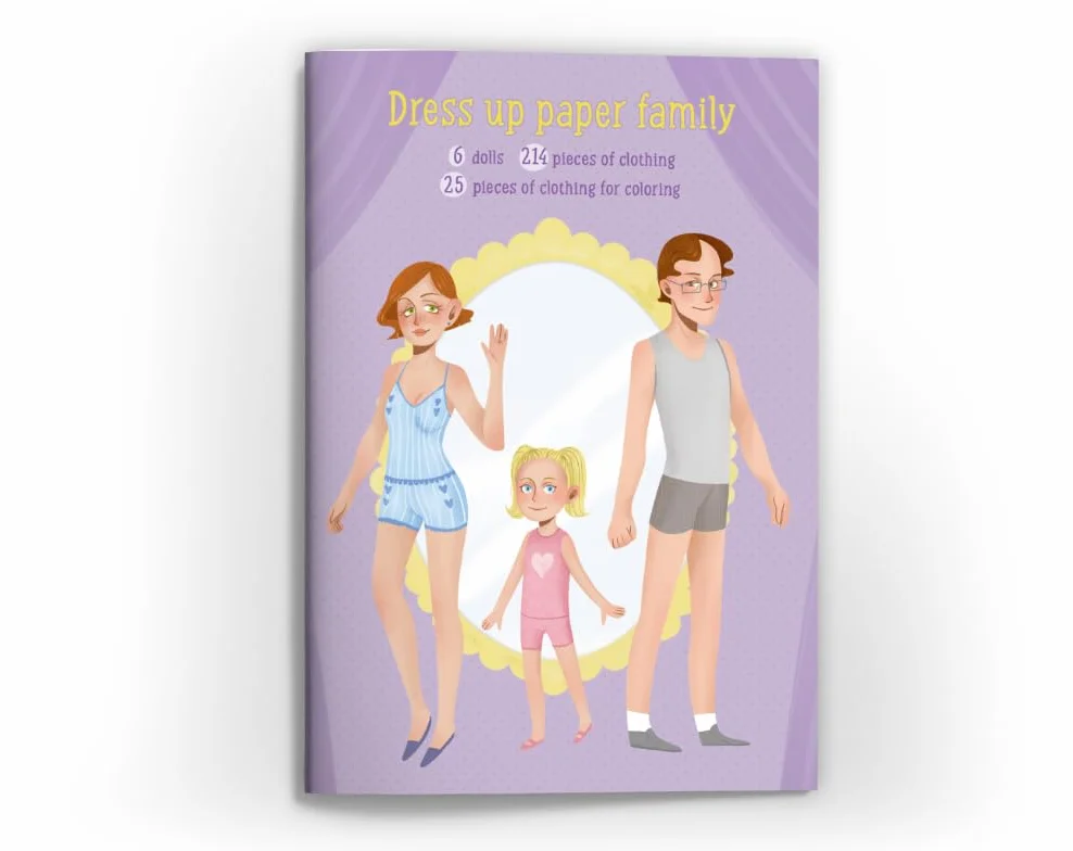 Muñecas de papel para vestir, libro de juegos de muñecas de papel (6 muñecas/una familia de mamá, papá, hija, hijo, abuela y abuelo) con ropa para vestir
