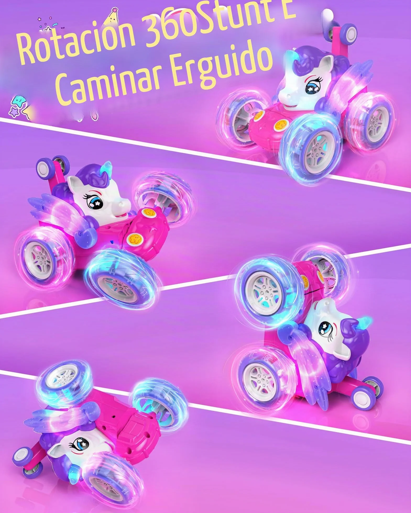 Kiztoys Unicorn Coche Teledirigido - Coches de Juguete para Niñas de 3 4 5 6 Años, Unicornio Teledirigidos Monster Truck con luz LED, Regalo de Juguete para Niñas 3+ Años