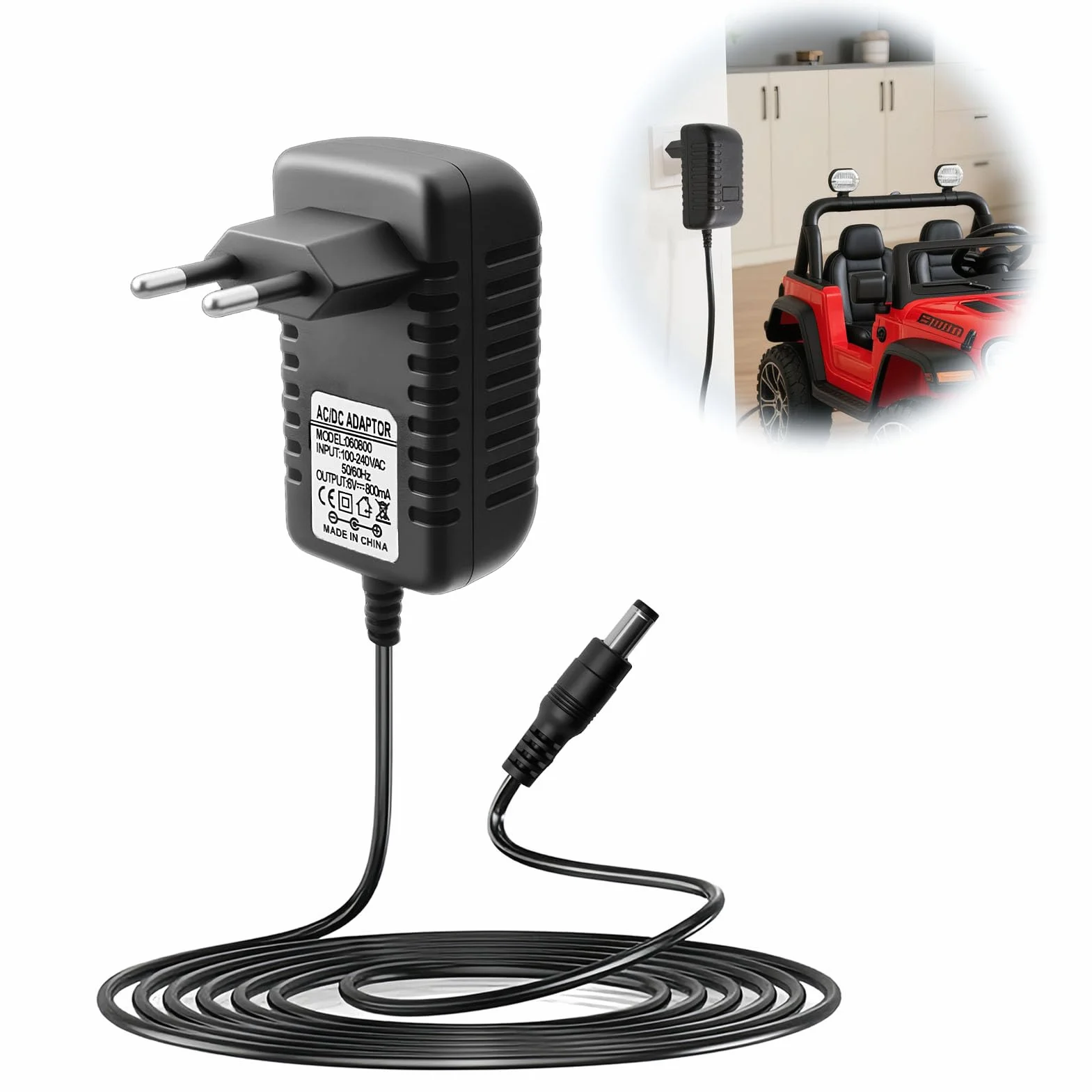 Cargador 6V para niños conducción eléctrica 800 mA alimentación Universal Motocicleta Coche Eléctrico para SUV ATV conducción eléctrica Juguetes Electric Ride-On Accesorios Conector 5,5 mm * 2,1 mm