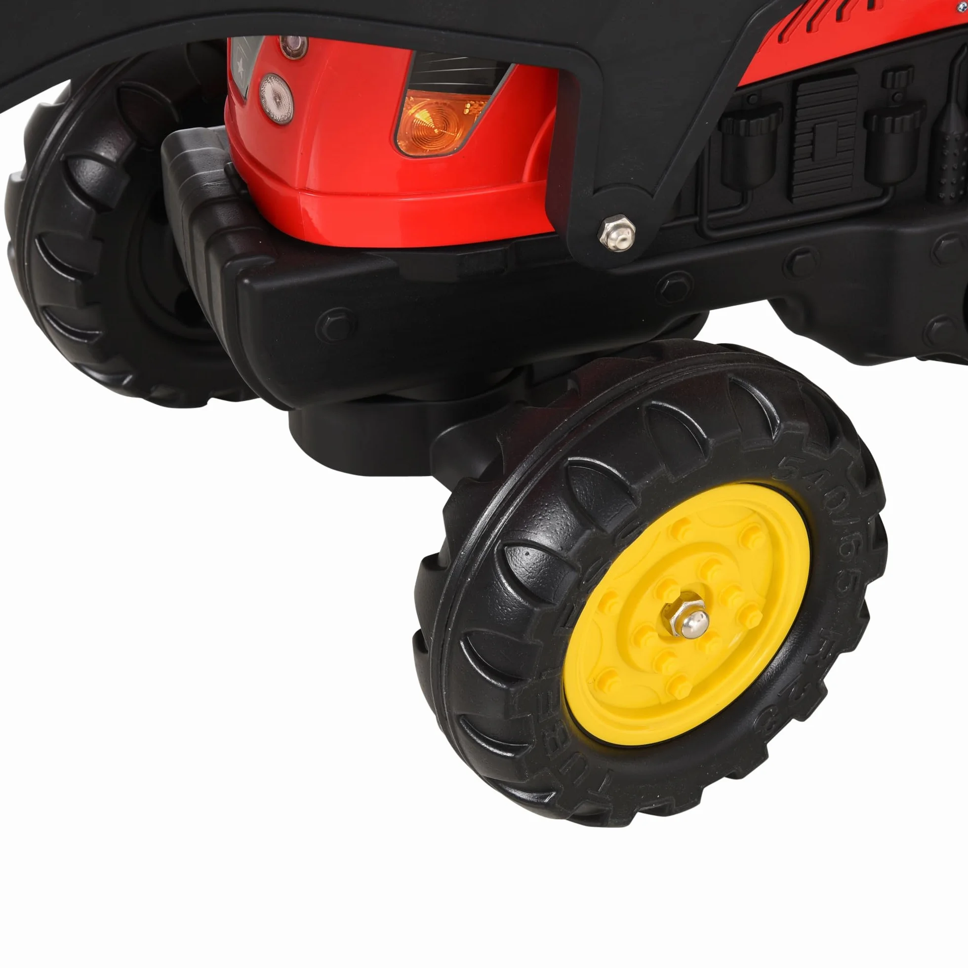 HOMCOM Tractor a Pedales con Remolque Excavador con Pala Frontal Juguete de Conducción para Mayores de 3 Años Dirección y Palas Fáciles de Controlar Soporta hasta 35 kg 179x42x59 cm Rojo