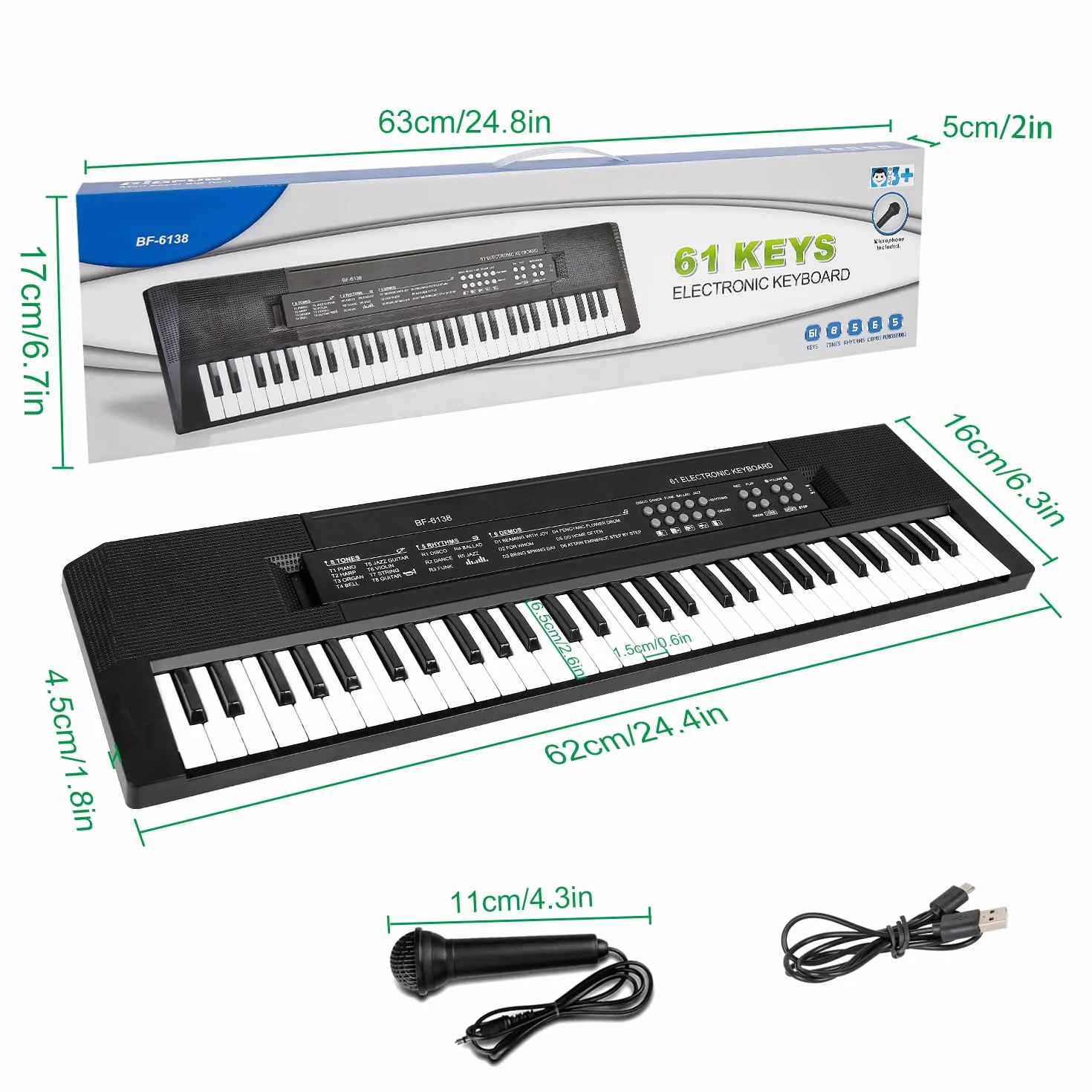 Piano Teclado de 61 Teclas para Niños, Teclado Musical con Micrófono, Piano Electrónico Portátil para la Enseñanza, Juguete Regalo para Principiantes Niños y Niñas de 3 a 12 Años, Altavoces Integrados