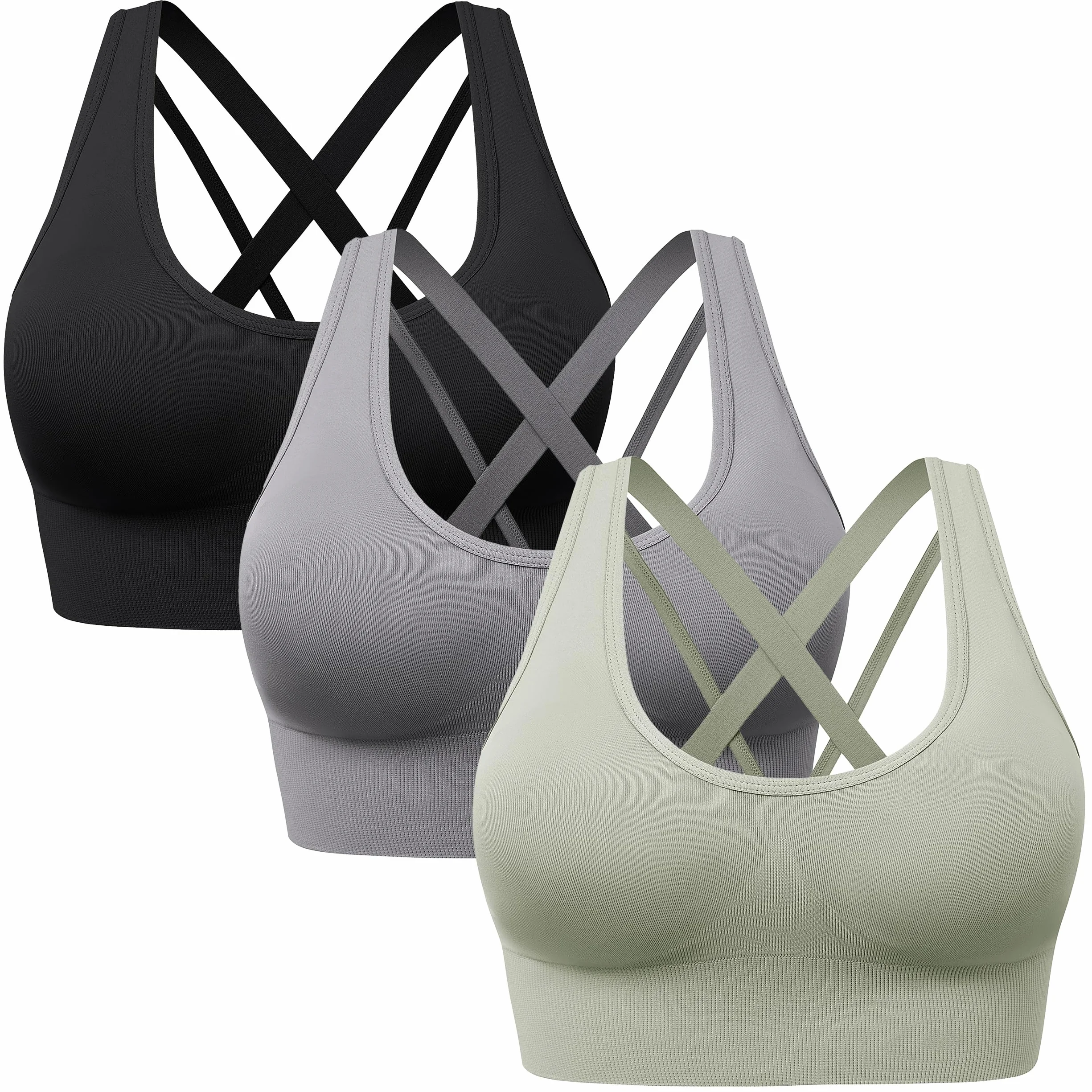 Sujetador Deportivo Mujer Alto Impacto Push up Almohadilla Desmontable Sin Costura 3Pcs para Yoga