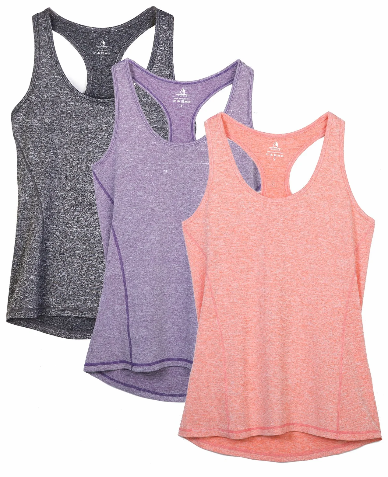 icyzone Camiseta de Tirantes Fitness Deportiva Mujer Pack de 3