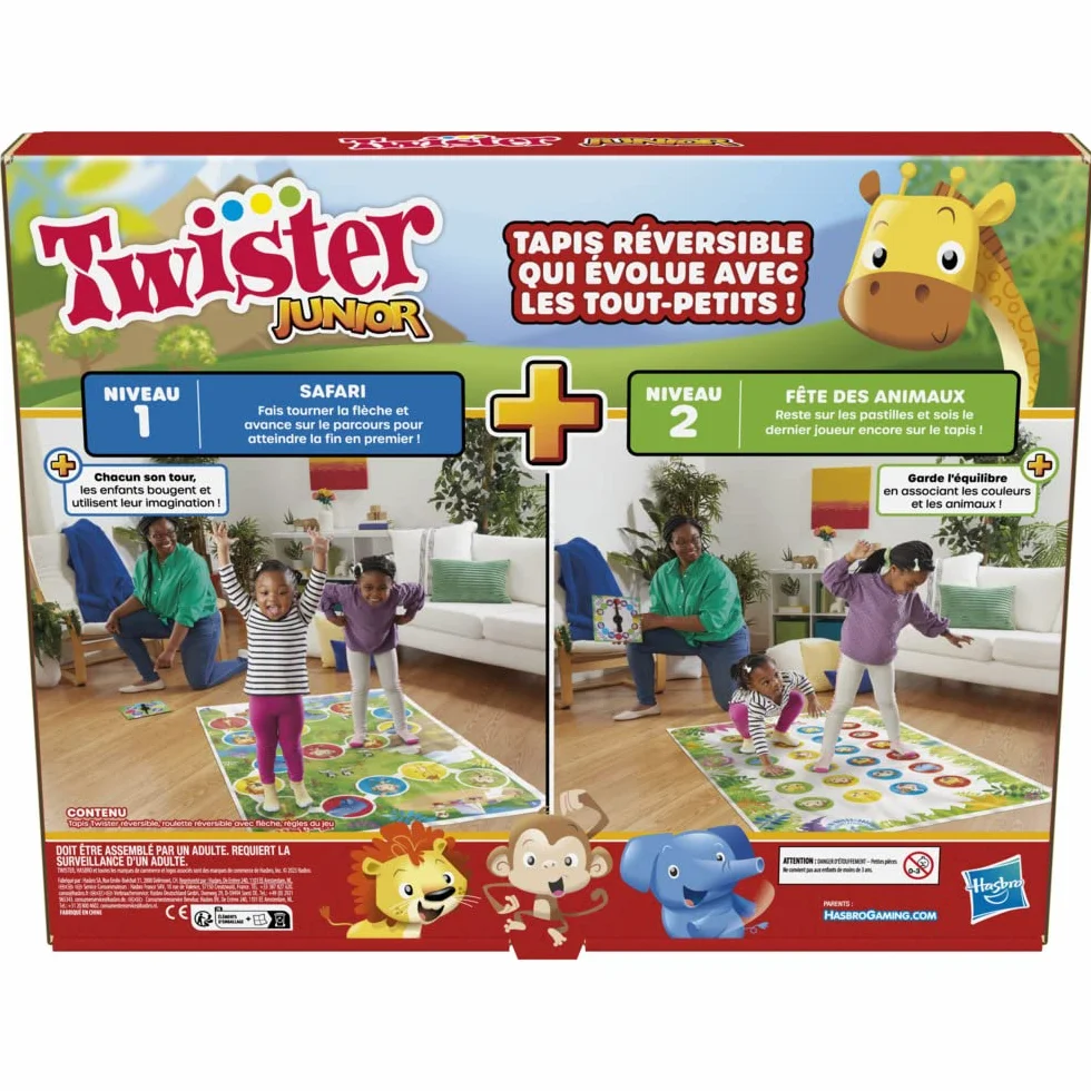 Juego Twister Junior, Alfombra Reversible Aventura de la Selva, 2 Juegos en 1, Juego de Grupo de Interior para 2 a 4 Jugadores