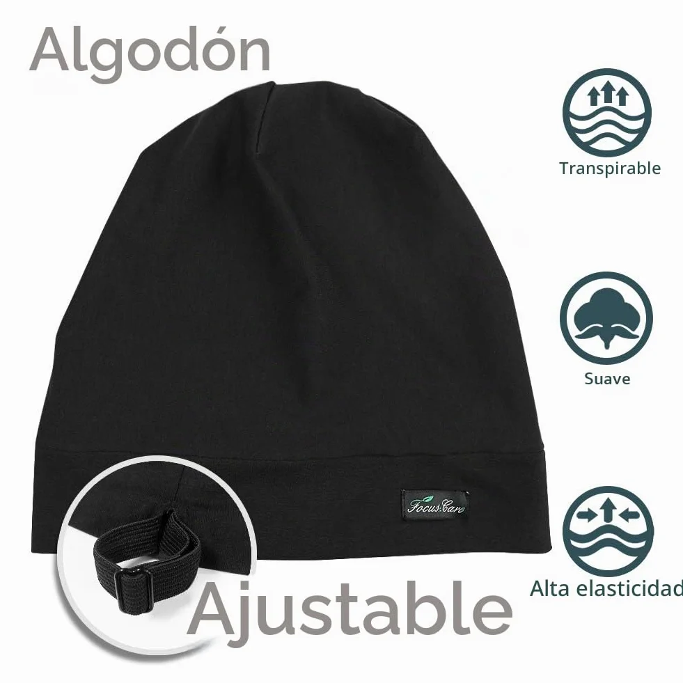 FocusCare ADJUST-1 Gorro de dormir ajustable con forro de satén para rastas y pelo rizado, Talla L, Negro