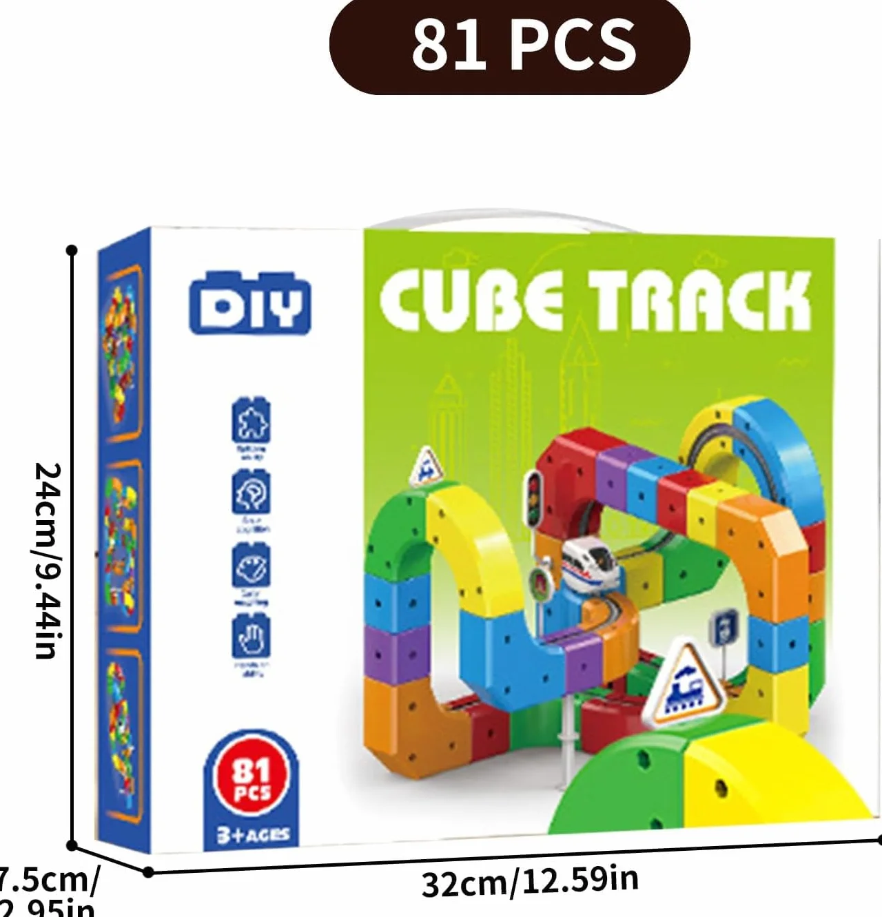 Clickrail Electric Train Set 81 Piezas Flexible Racing DIY Cube Track Block Gravity Defying 3D Layouts Imán Ferrocarril Magic Rail Block Juguete Regalo Niños