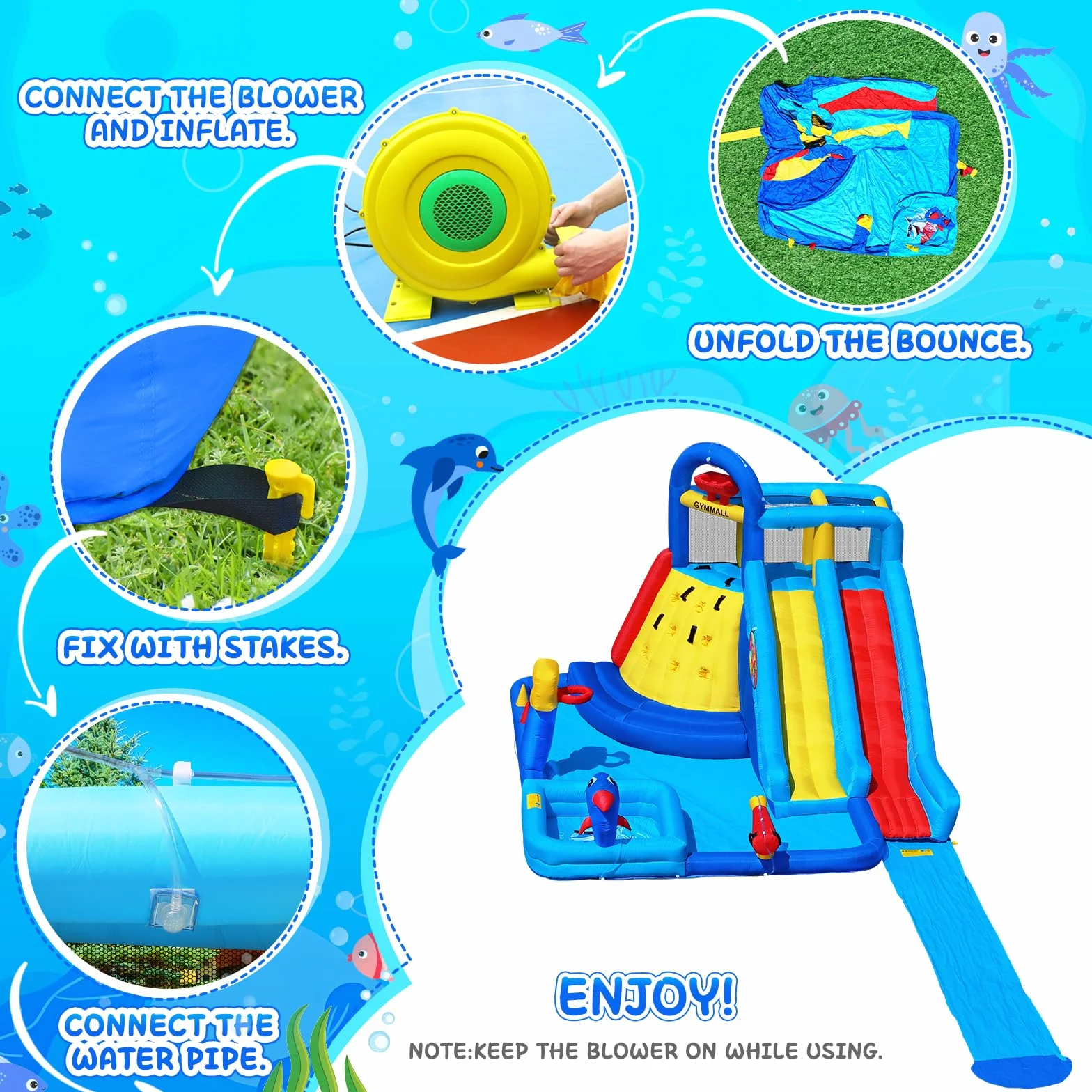 GYMMAL Castillo Hinchable para Niños, Parque Infantil Exterior, con Pared de Escalada y Tobogán Doble - Hinchable para Niños 3-12 Años (4x3,6x2,6m)