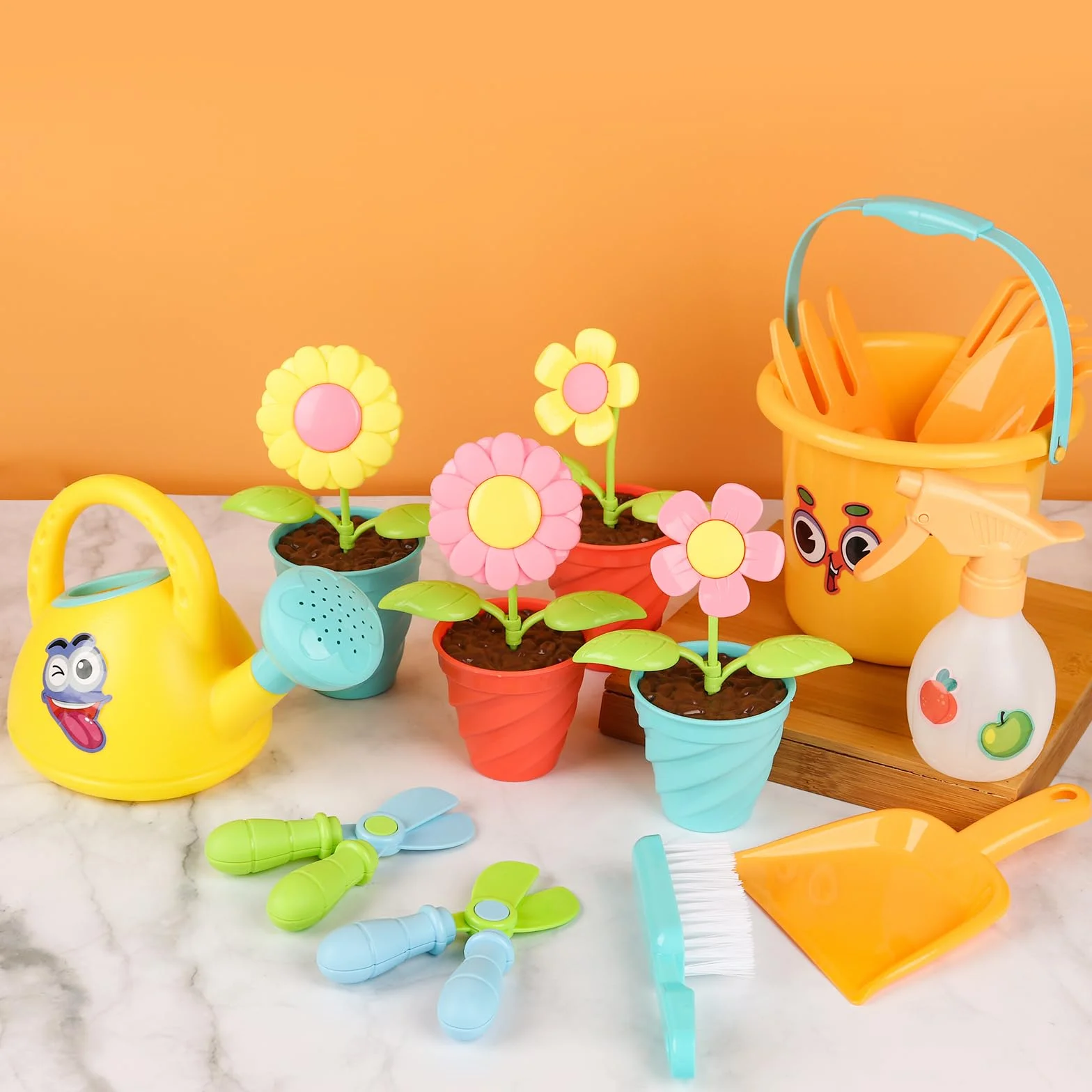 24 Piezas Herramientas de Jardín para Niños con Pegatinas, Juguetes de Jardín Niño, Regadera Pala Rastrillo, Juego de Juguetes de 2 Años