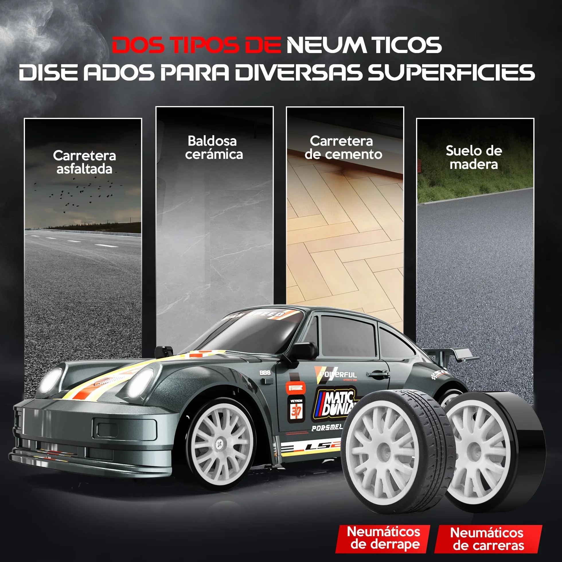 Coche RC Drift Car 4WD 1:24 2.4 GHz con Luces LED 10-15KM/H