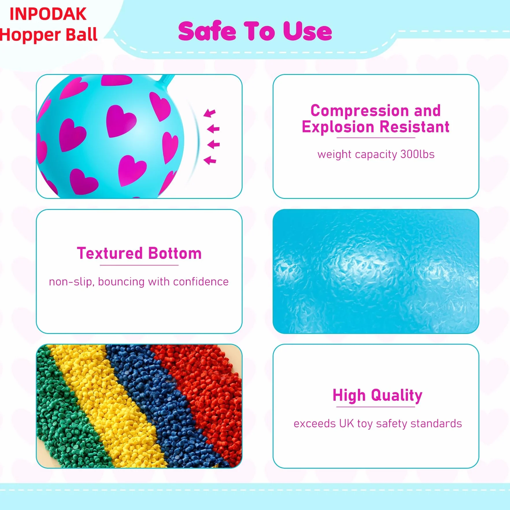 INPODAK Pelotas Saltarinas para Niños 40cm Pelota Saltarina con Asa Bola Hopper de 15 Pulgadas Resistente hasta 100 kg Pelotas Saltarinas Inflables Space Hopper para Niños de 3 a 6 Años