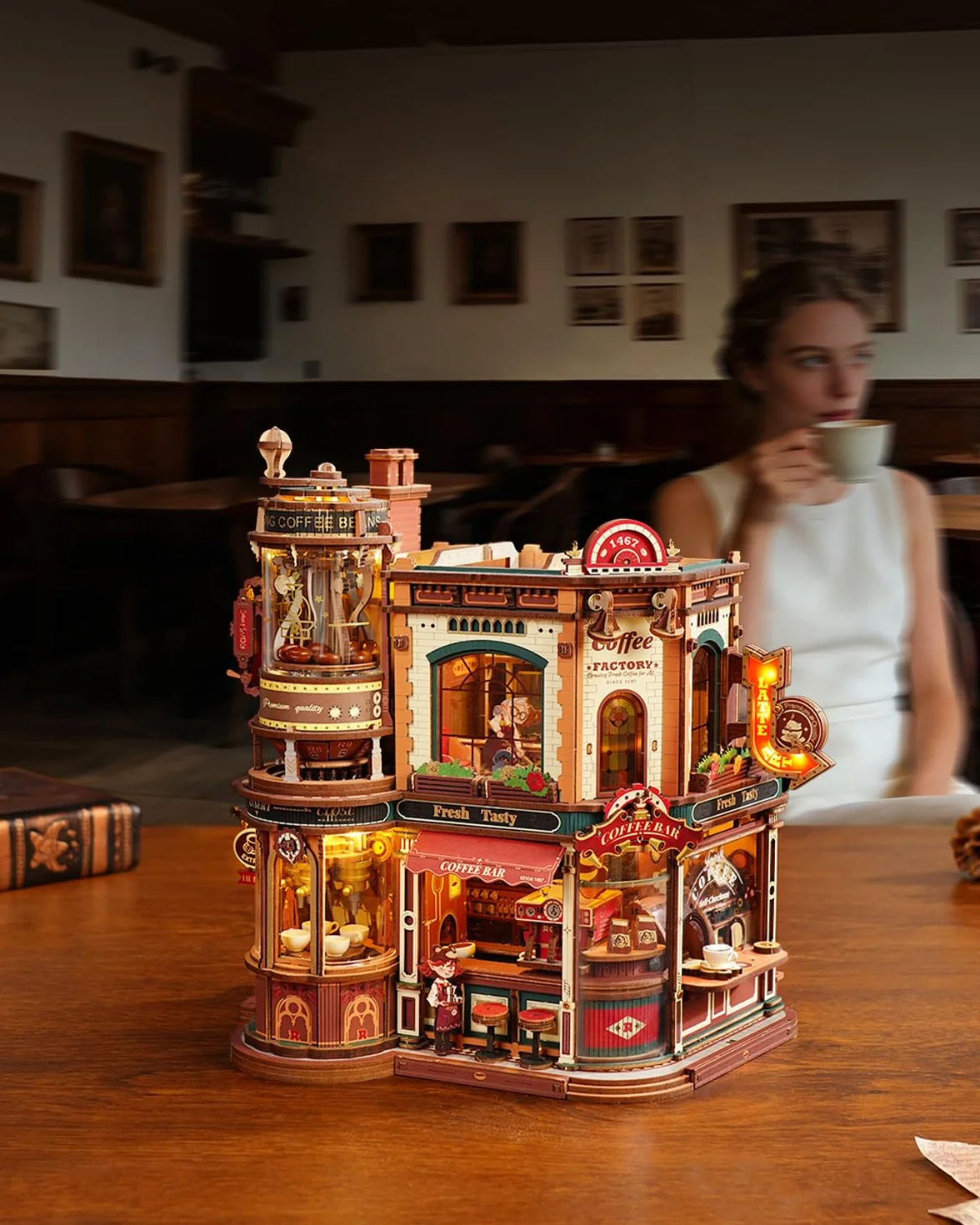 ROKR Puzzle 3D Madera Café en la Esquina Maquetas Construir Adultos Dream Coffee Factory EAB02