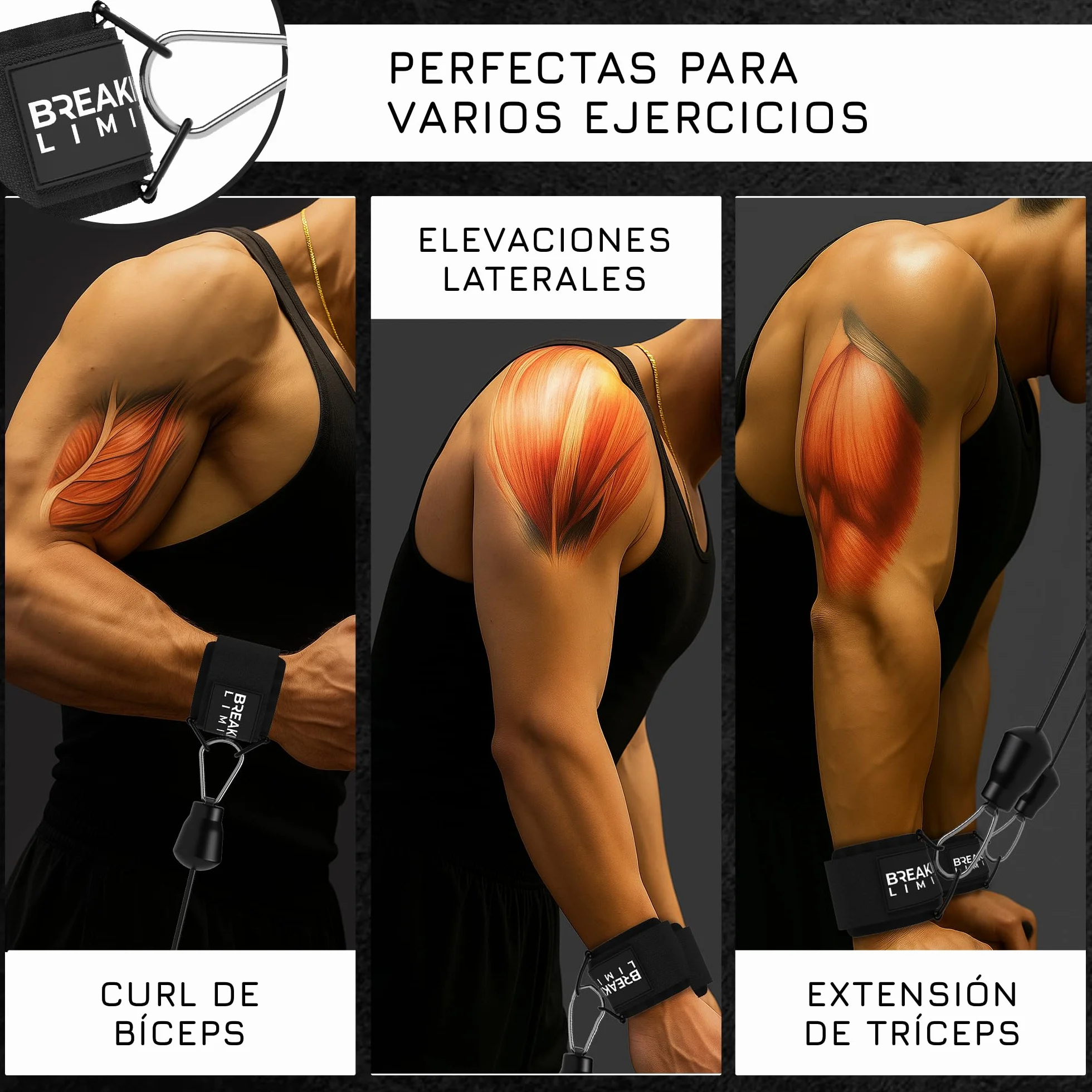 Breaking Limits Muñequeras Gym Polea Agarre Accesorios Gimnasio
