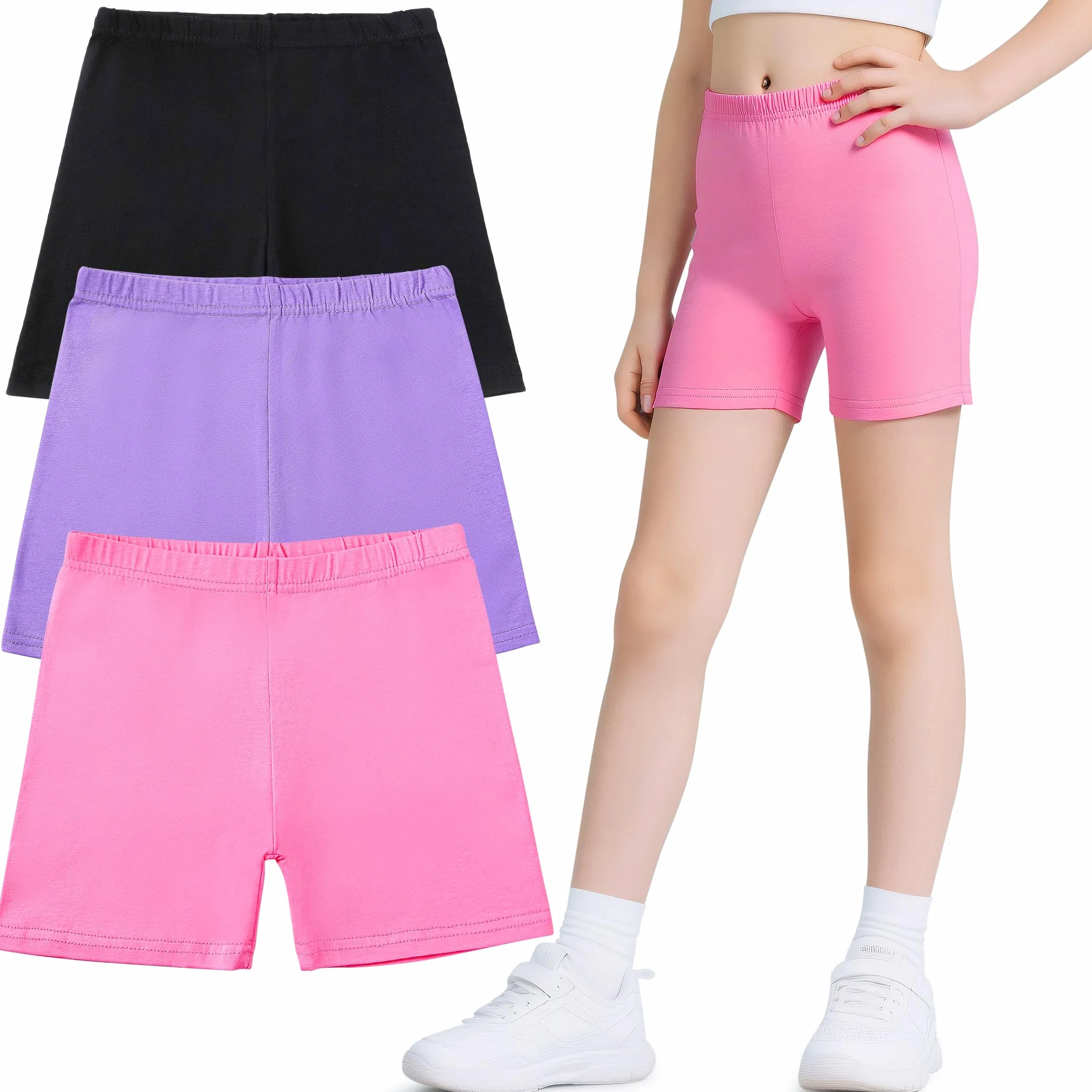 Shorts de Ciclismo Algodón para Niñas Pack 3 Elástica Transpirable Deportivo Correr Danza 5-16 Años