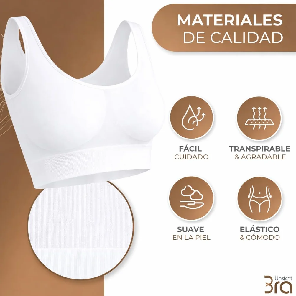 Mujer Set de 3 Sujetadores Bralette Sin Aros Invisible Antisudor Sin Costuras Algodón Negro Blanco Beige