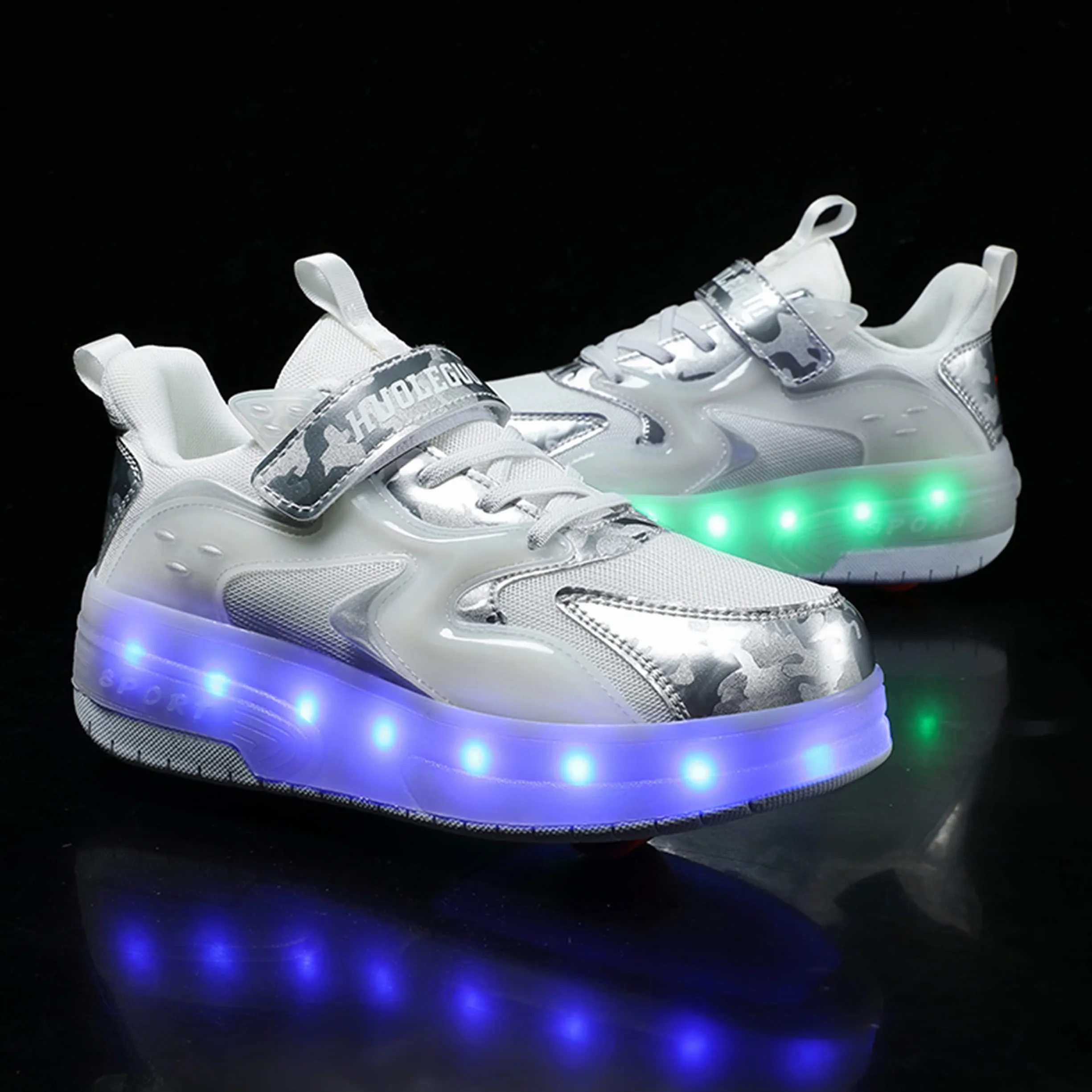 Zapatillas con Ruedas LED para Niños y Niñas, Patines de Skate con Dos Ruedas, Carga USB, Color Cambiante