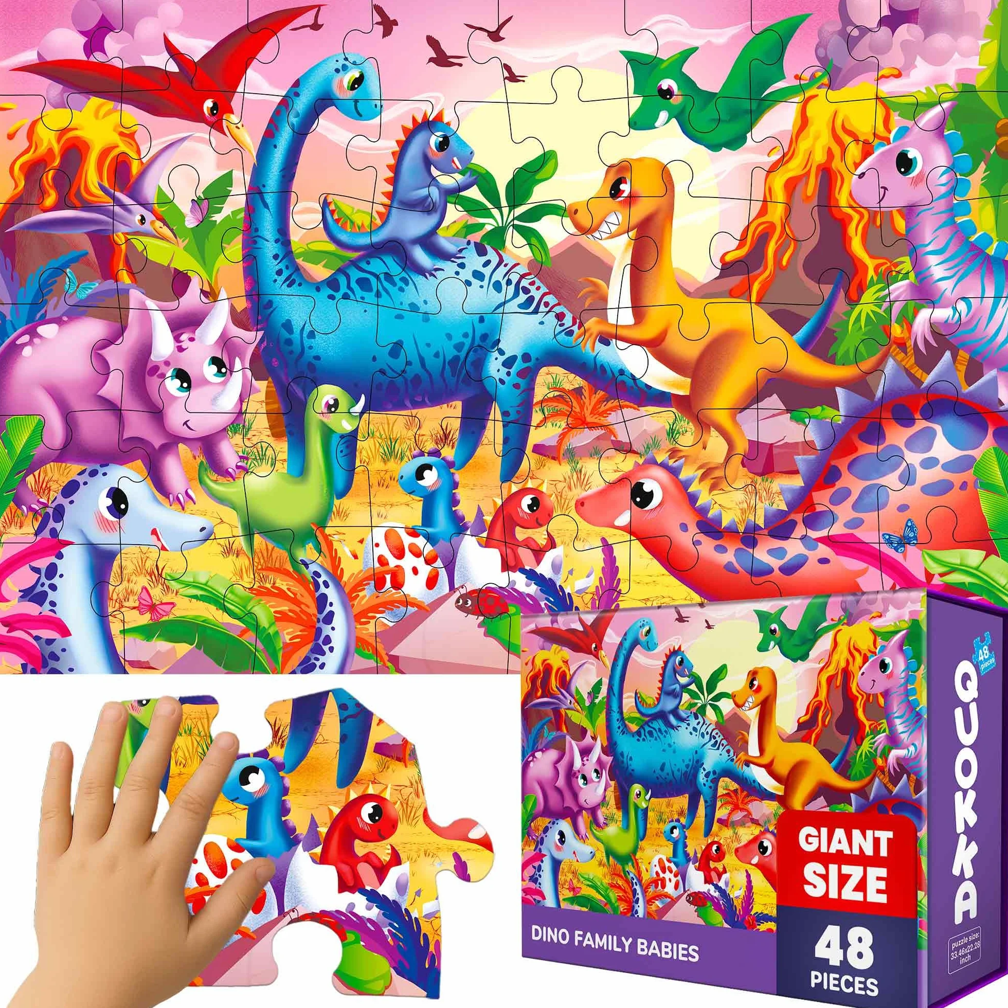 QUOKKA Puzzle Giant para Niños 3 4 5 Años - 60x90 cm 48 Piezas Puzzle XXL Gigante de Suelo Infantiles 5 6 Años - Grande Juguete Dinosaurios - Regalo Educativo para Niños y Niñas de 2 a 6