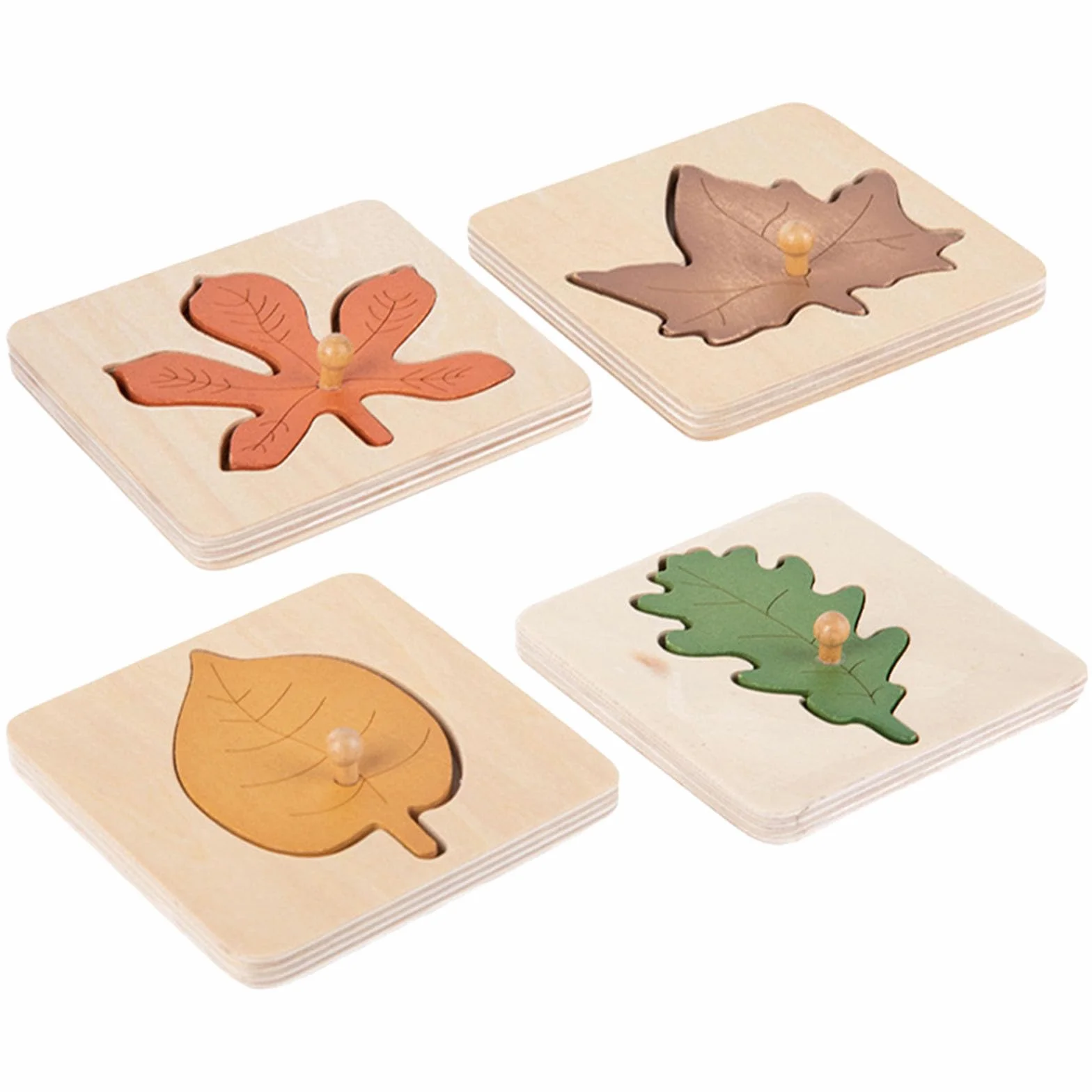 Ibasenice Montessori Puzzle de Madera 4 Piezas Hoja Otoño Juguete Educativo Preescolar Rompecabezas Cognitivo Motor