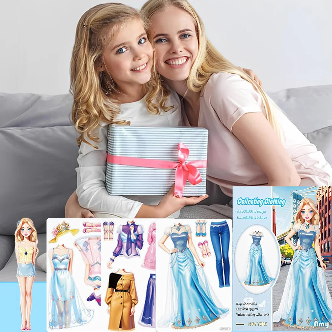Muñecas de Vestir Magnéticas Muñeca de Papel de Vestir de Princesa Juguete de Juego de Viaje de Simulación y Juego Muñeca de Portátil para Vestir Princesas Regalo para Niña (Amy)