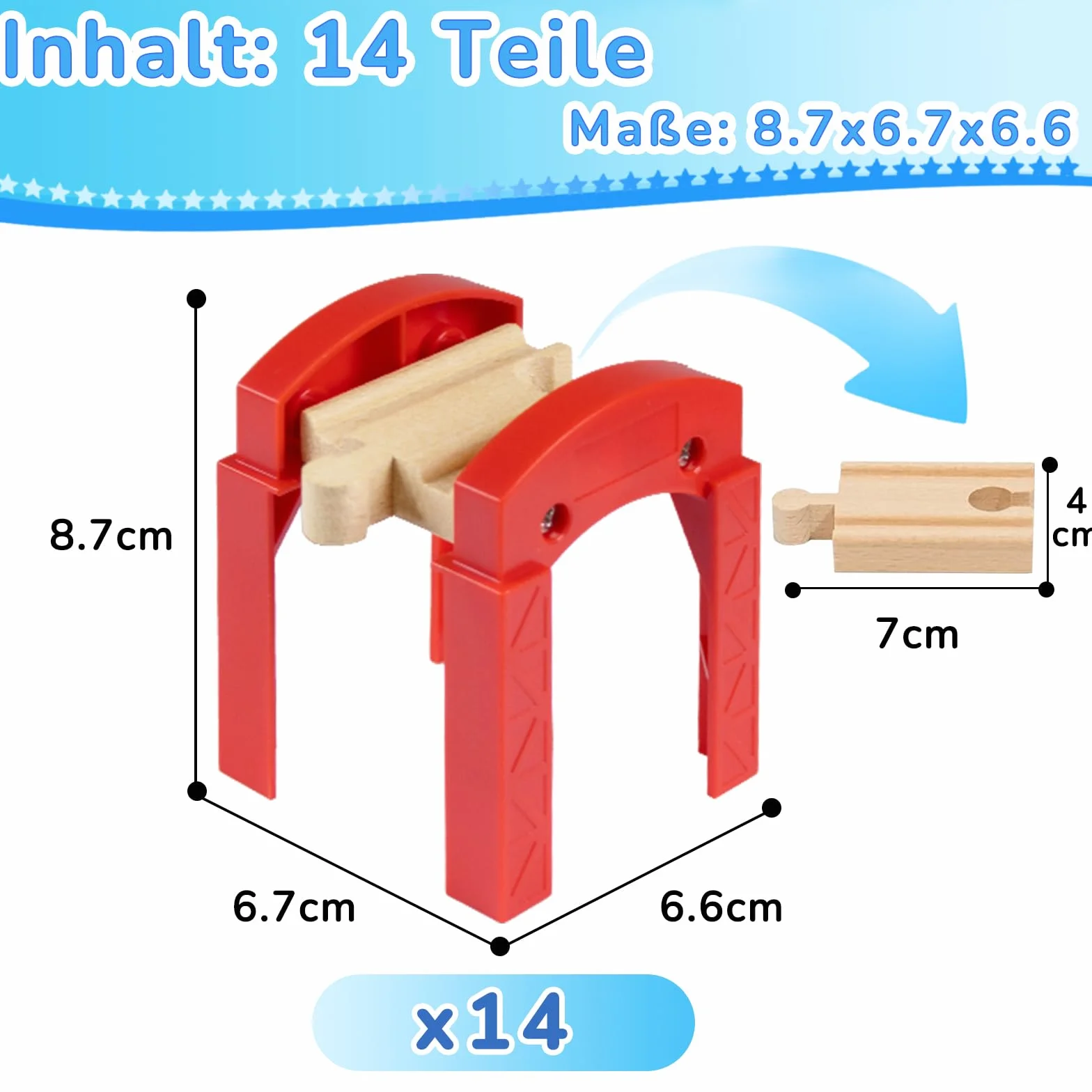 Accesorios para Tren de Madera, 14 Piezas, Compatibles con Todos los Sistemas de Rieles de Madera, Aptos para Niños de 3 Años