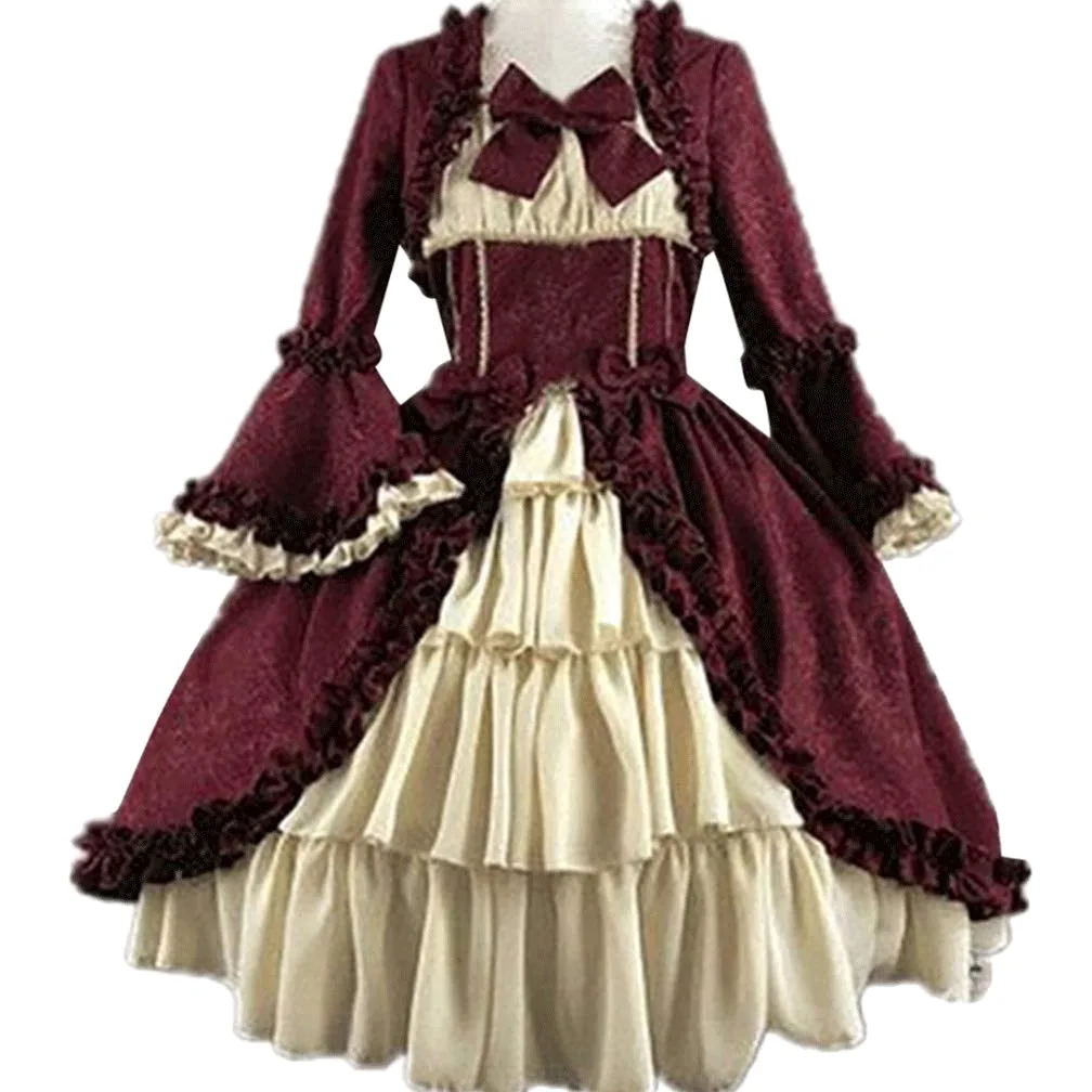 Dress Women Vestido de Mujer Retro for Disfraces Elegantes Vestido Medieval Vestido de Cuello Cuadrado Tasas de Cintura Bowknot Vestido Medieval 1pc Dresses for Women (Color : Rot, Tamaño : M)