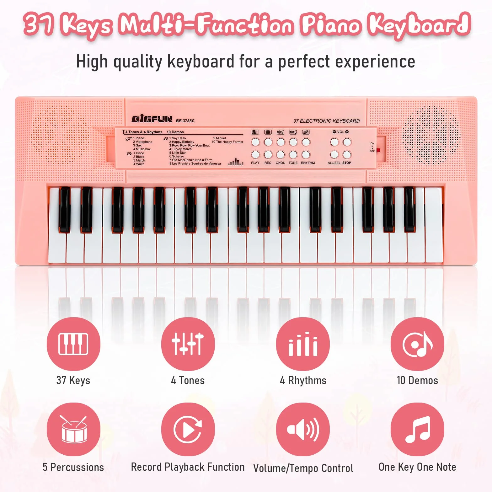 Teclado de Piano Electrónico para Niños y Niñas, 37 Teclas con Micrófono, Portátil para Multifuncional, Ideal para Cumpleaños de 3 a 6 Años (Rosa)