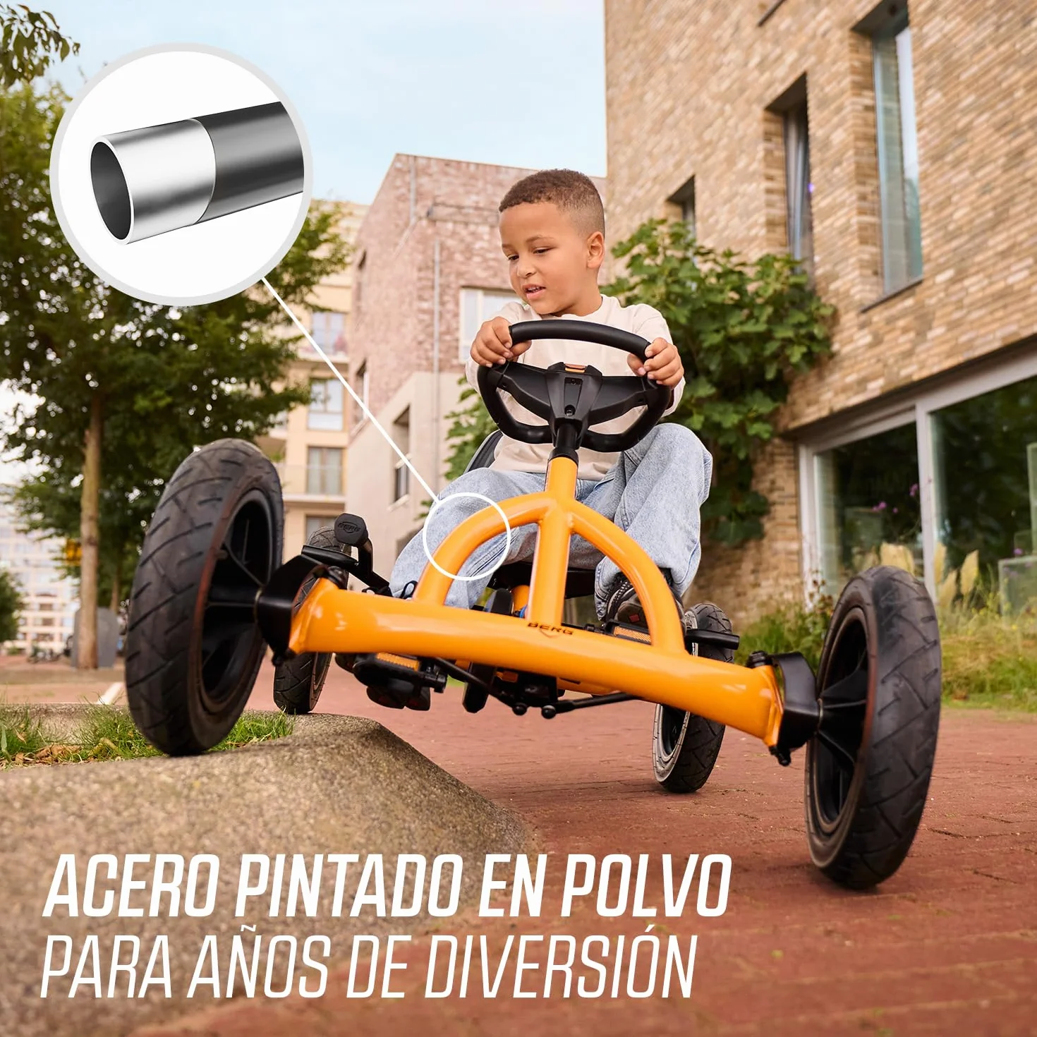 BERG Kart a Pedales Buddy B-Orange | 3-8 años, cuadro resistente, asiento regulable, volante regulable