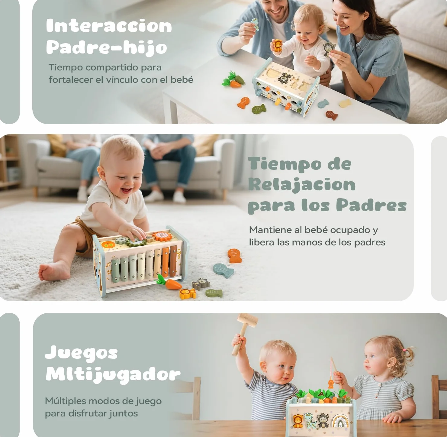Juguetes Montessori 1 Años, 6 en 1 Juguetes Niños 1 Año, Juguetes Madera con Martillo, Xilofono Bebe, Juego de Pesca, Juegos Sensoriales Educativos Regalo Niño Niña 1 2 3 Años Cumpleaños Navidad