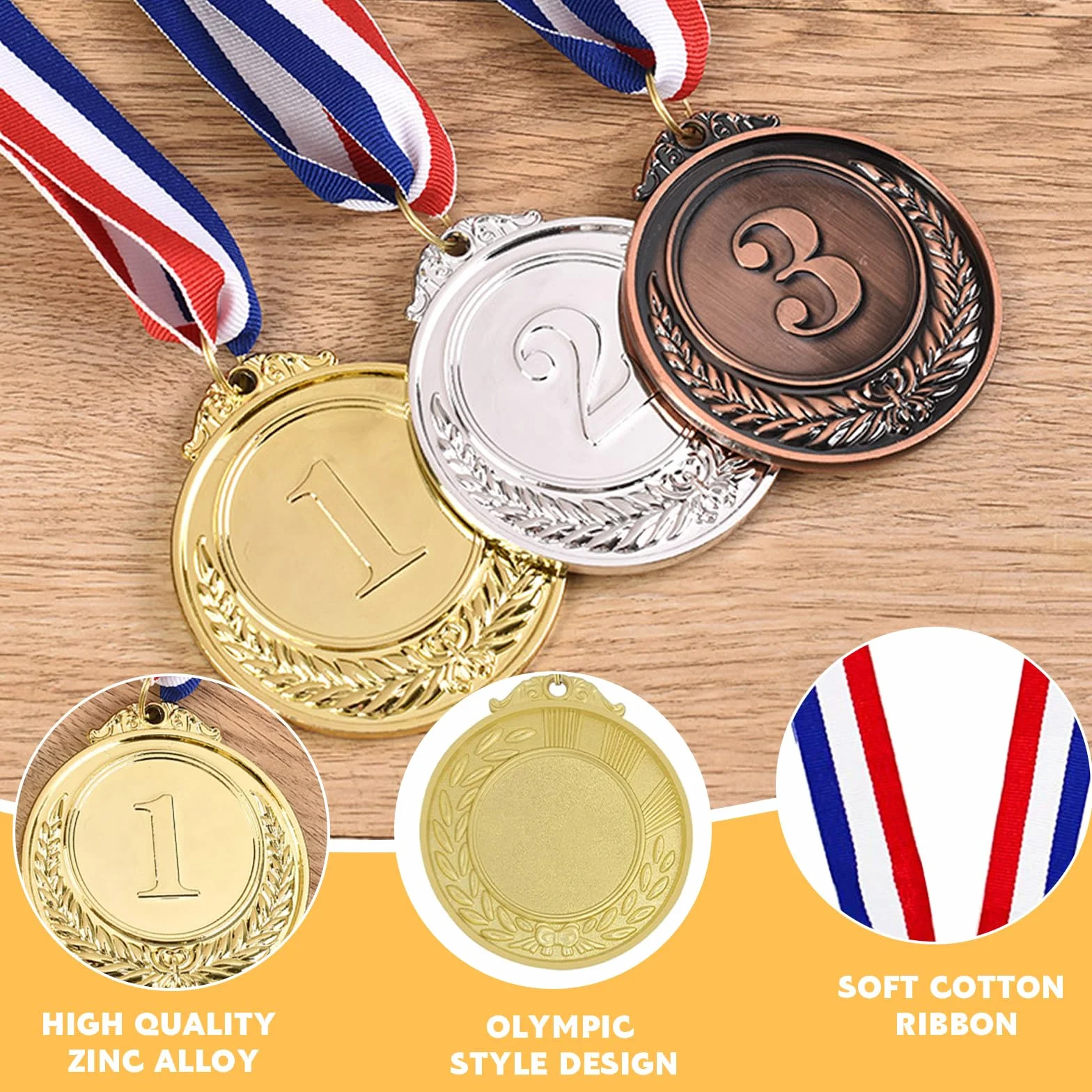 Medallas para Niños con Cintas 12 Piezas Doradas Plateadas Bronce