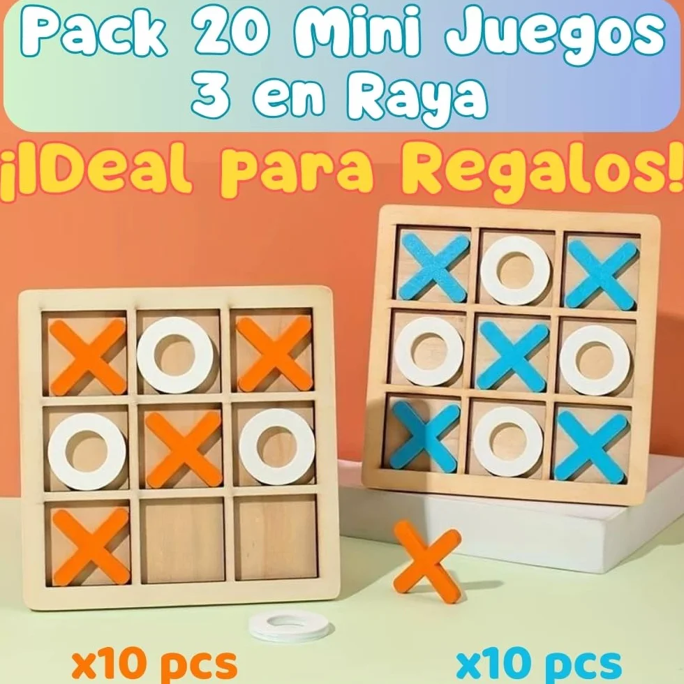 Mini Juegos Tres en Raya 20 PCS, Regalos Cumpleaños Niños, Madera Suave, Envase Individual, Pack 20 Juegos 3 en Raya