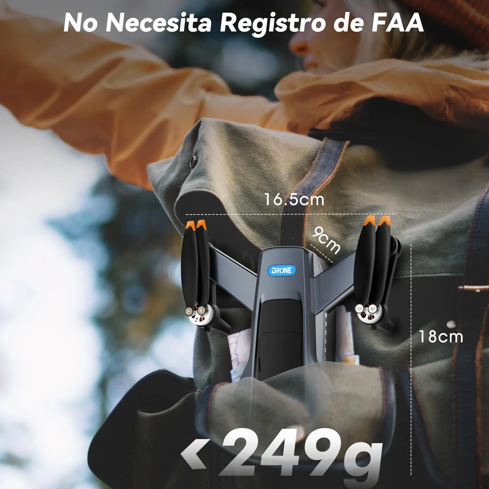 Dron con Cámara 4K GPS Motor Sin Escobillas 54 Min Vuelo 3 Baterías Plegable <249g Negro