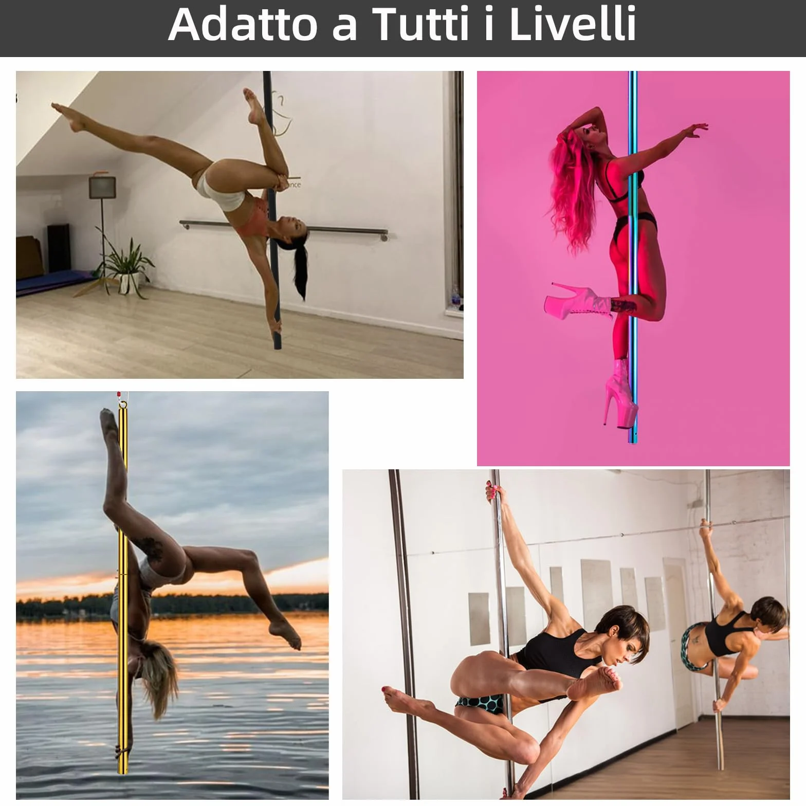PRIOR FITNESS Palo Pole Dance 45 mm desmontable para gimnasio doméstico 150 kg