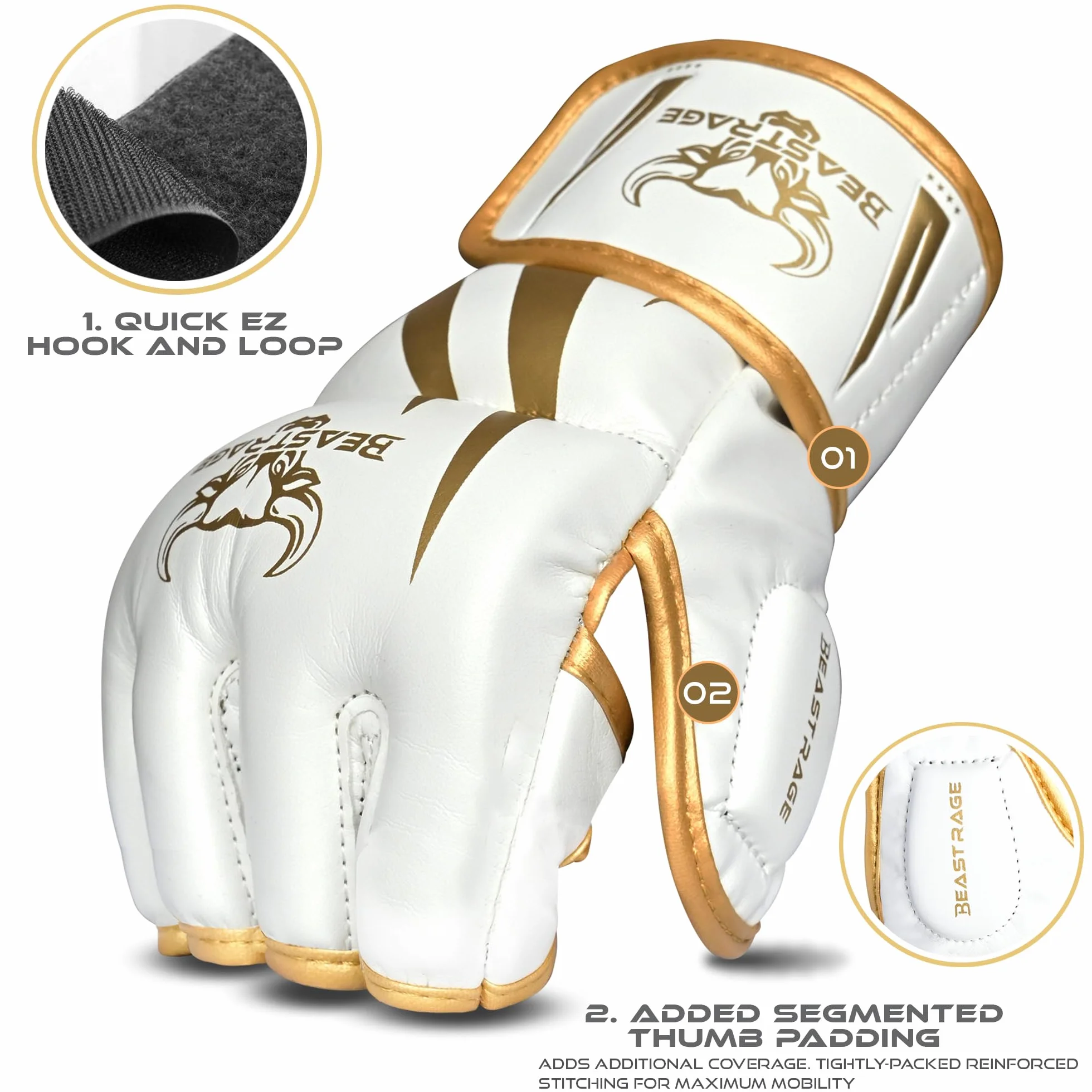 BEAST RAGE Guantes MMA para hombre grappling Muay Thai kickboxing con soporte muñeca almohadilla amortiguadora